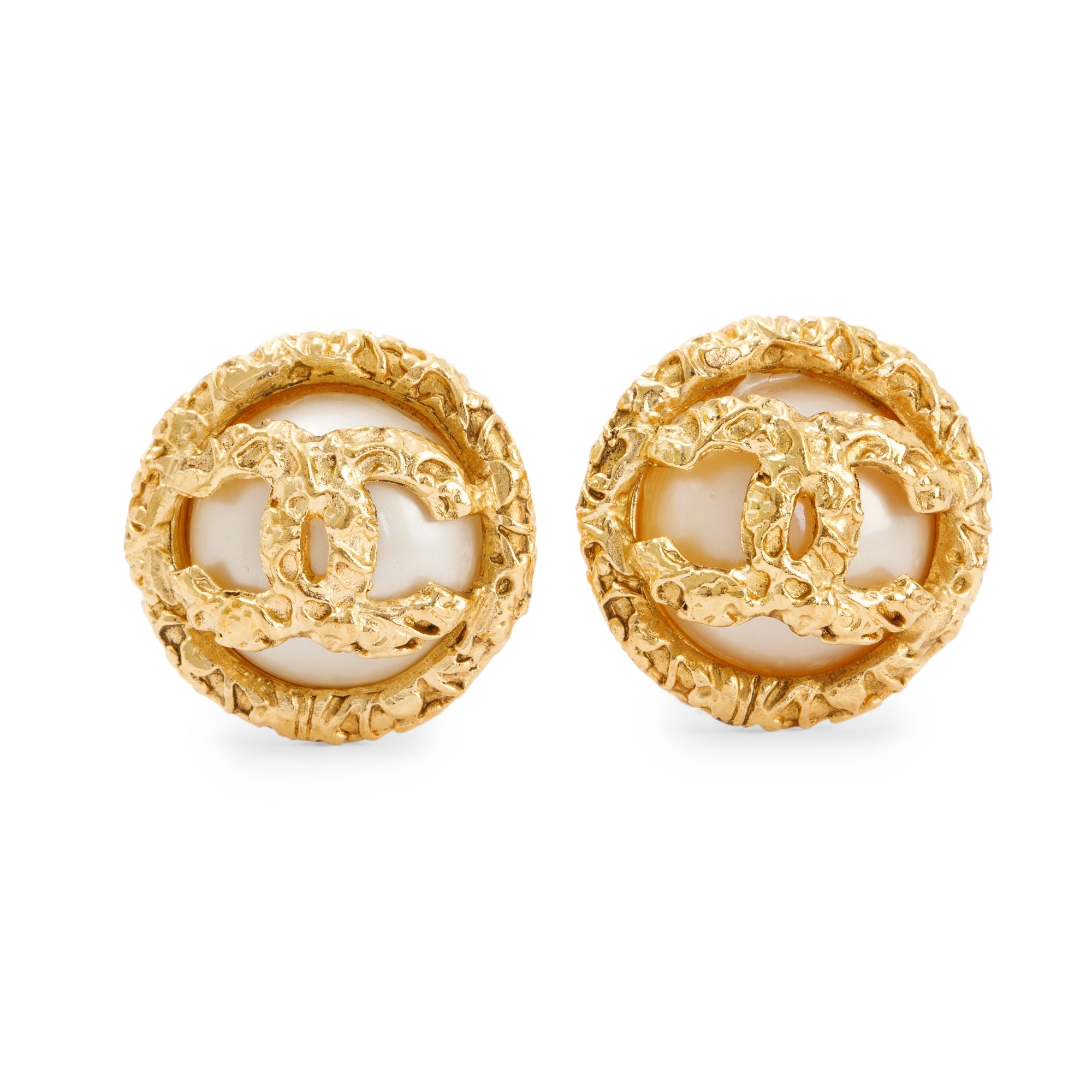 Chanel Vintage Faux Pearl CC Clip-On Earrings