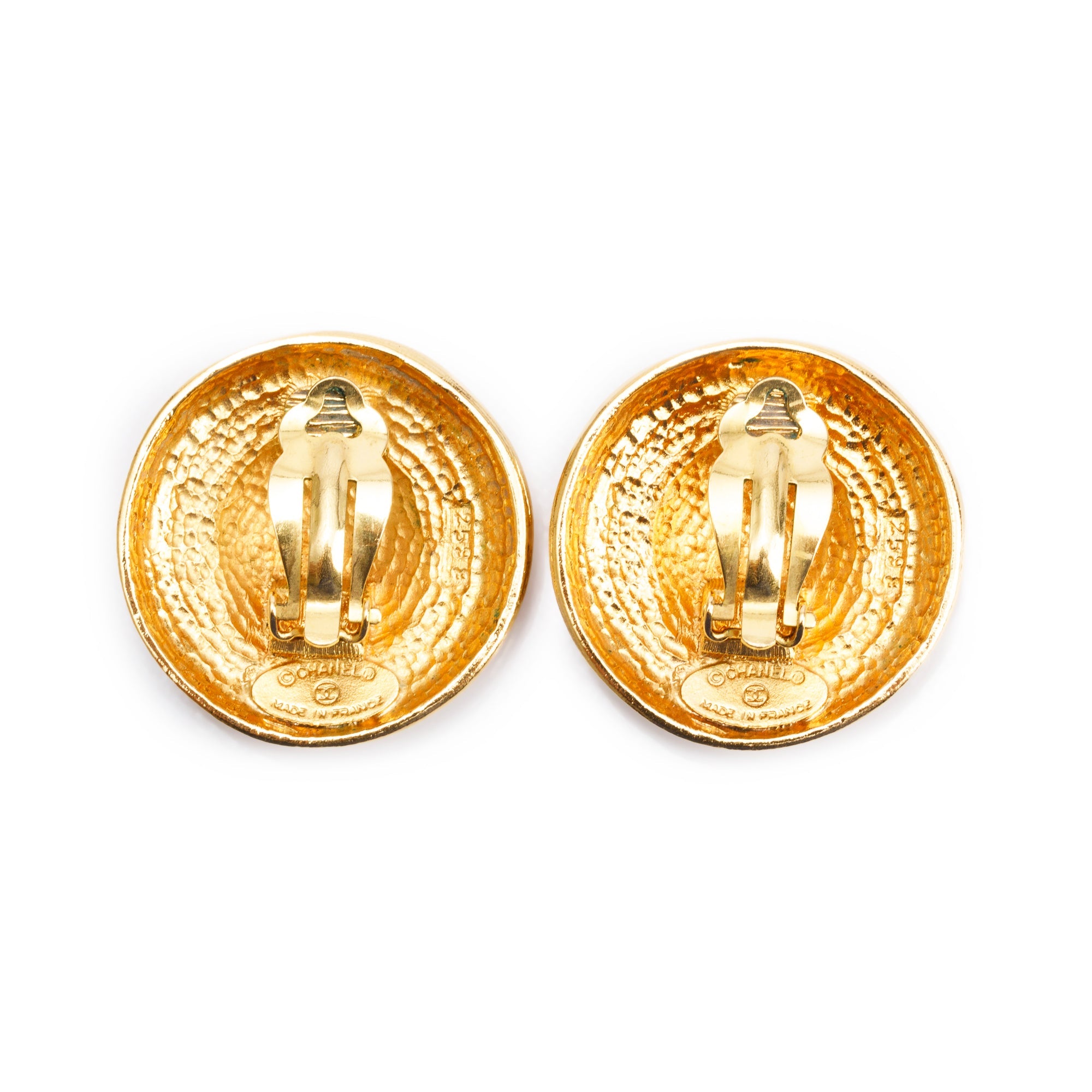 Chanel Vintage Gold Plated Coco Star Round Clip On Earrings