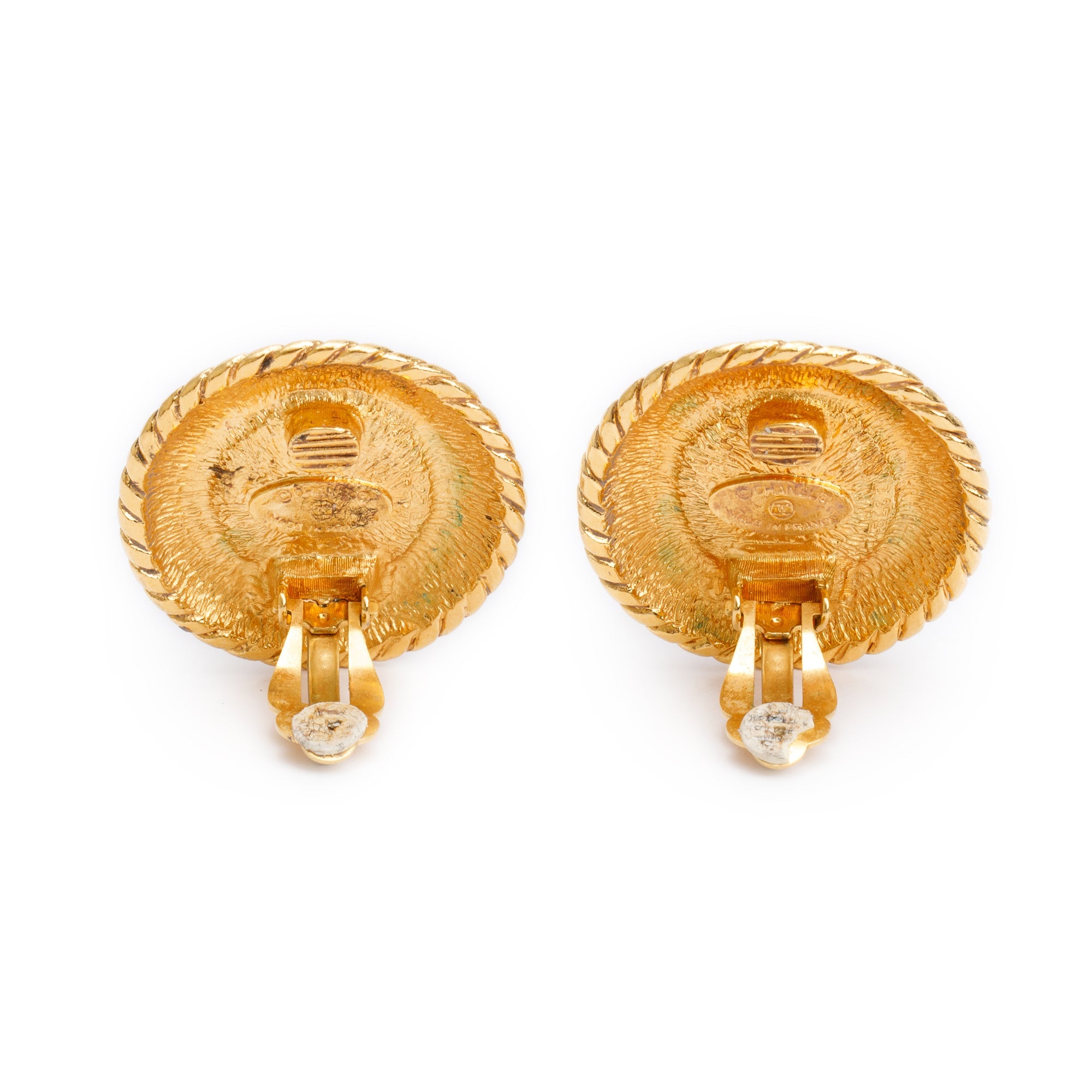 Chanel Vintage Gold Plated Faux Pearl Clip On Earrings w/ Box
