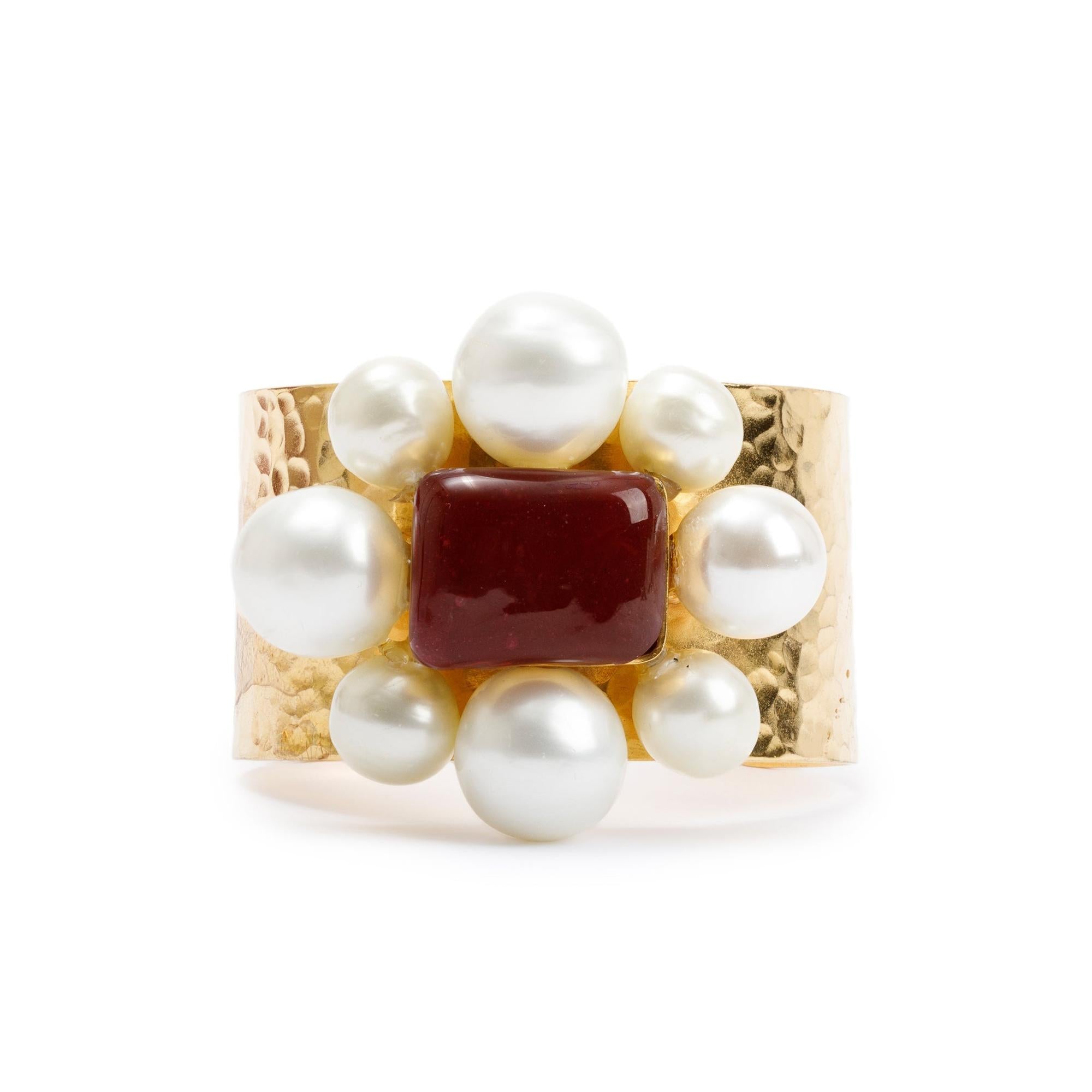 Chanel Vintage Gold Plated Faux Pearl & Gripiox Cuff Bracelet