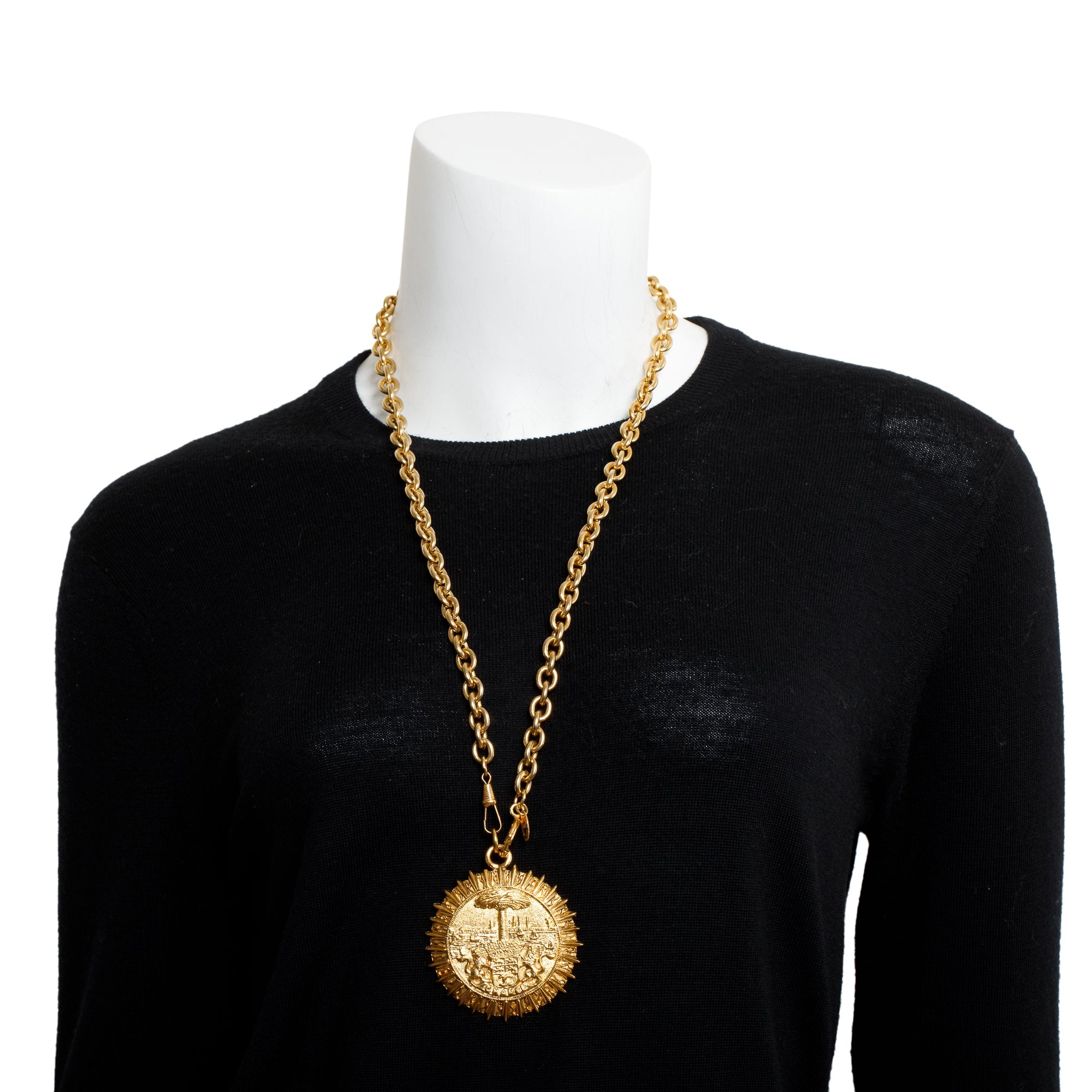 Chanel Vintage Gold-Plated Medallion Coat of Arms Pendant Necklace w/ Box