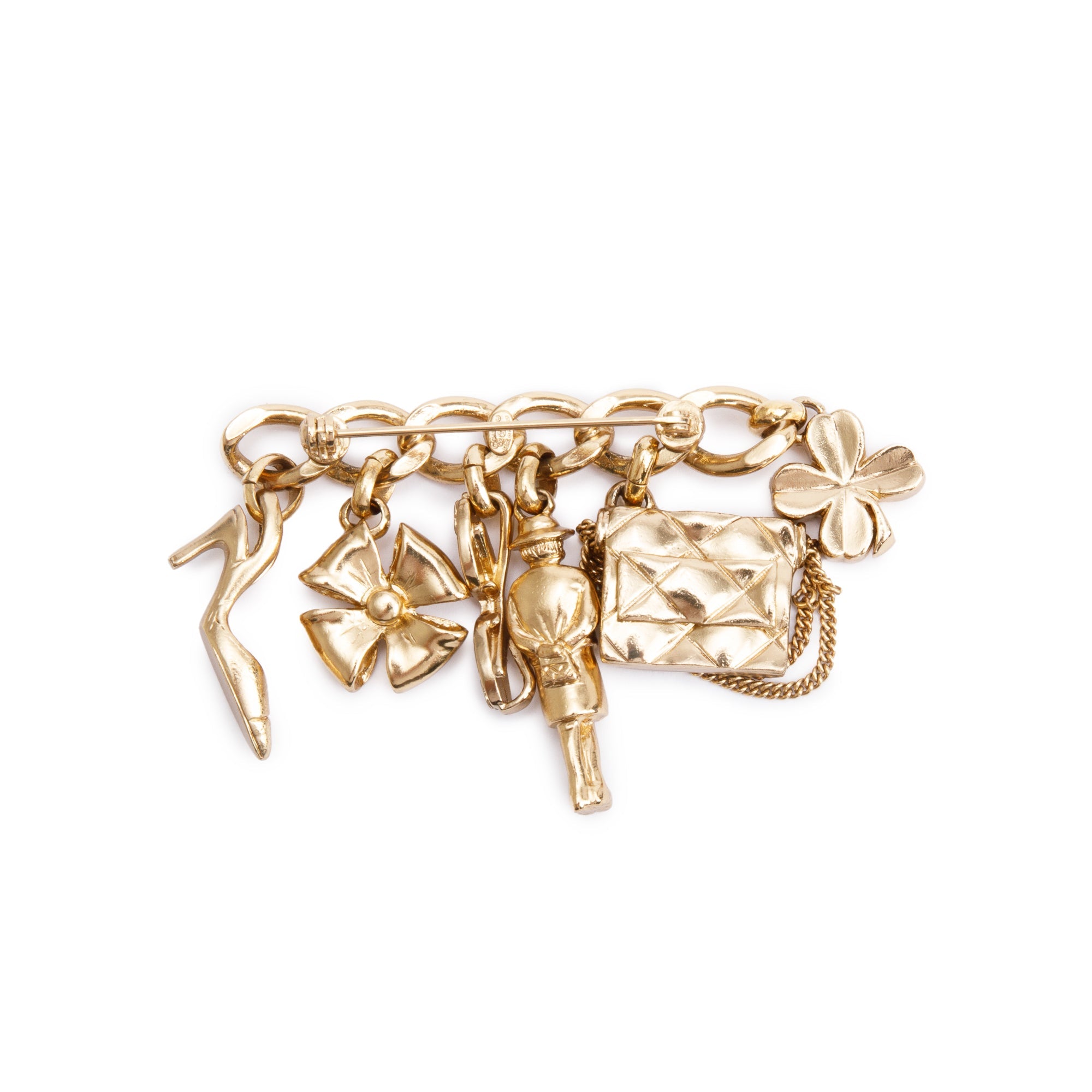 Chanel Vintage Gold Plated Multi-Charm Pin Brooch w/ Box