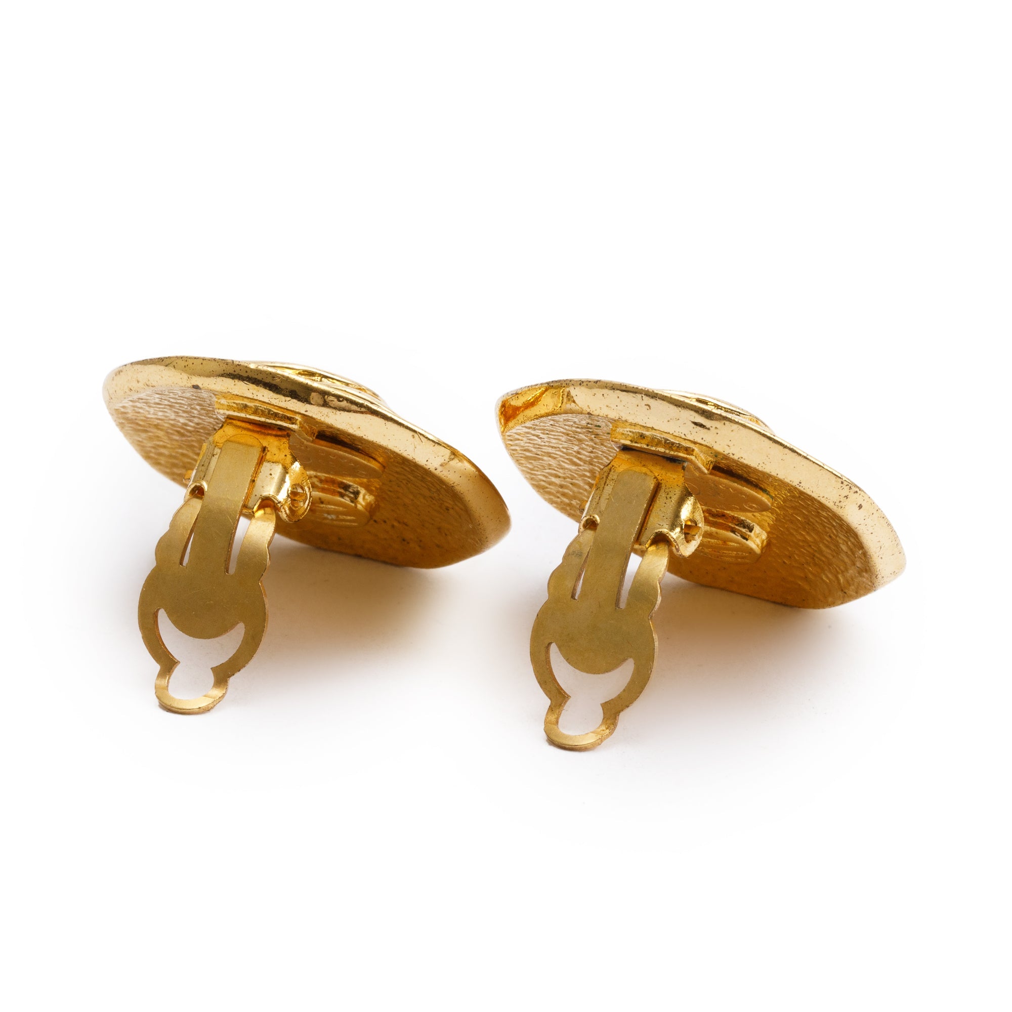Chanel Vintage Gold Plated Octagon CC Clip-On Earrings