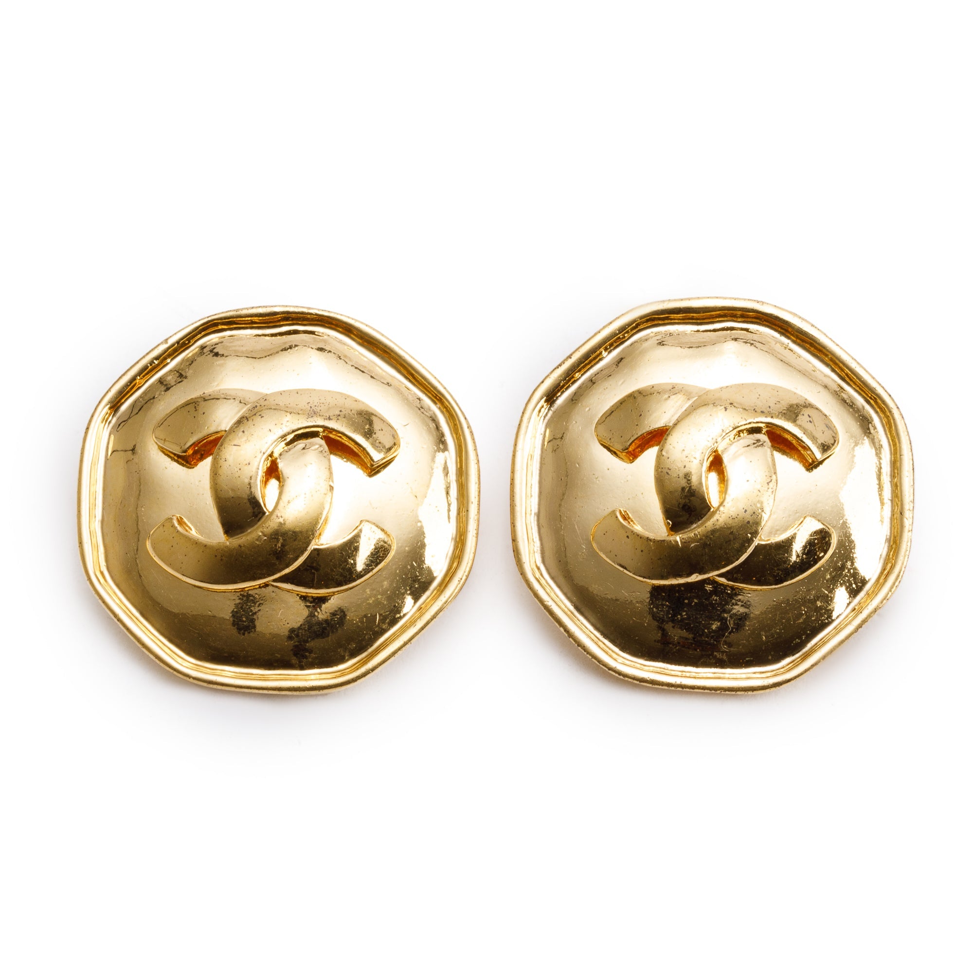 Chanel Vintage Gold Plated Octagon CC Clip-On Earrings
