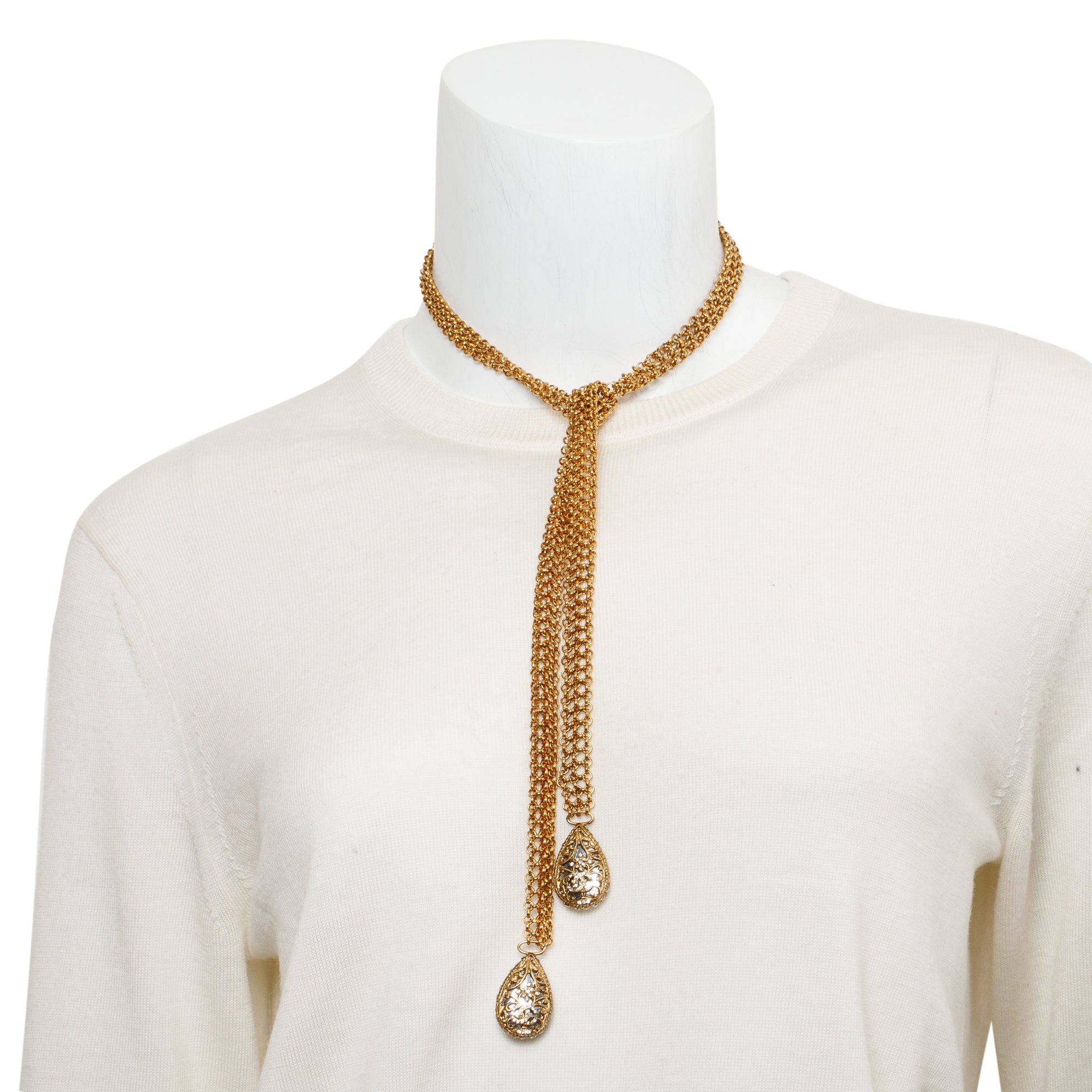 Chanel Vintage Gold-Plated Strass CC Lariat Necklace w/ Box