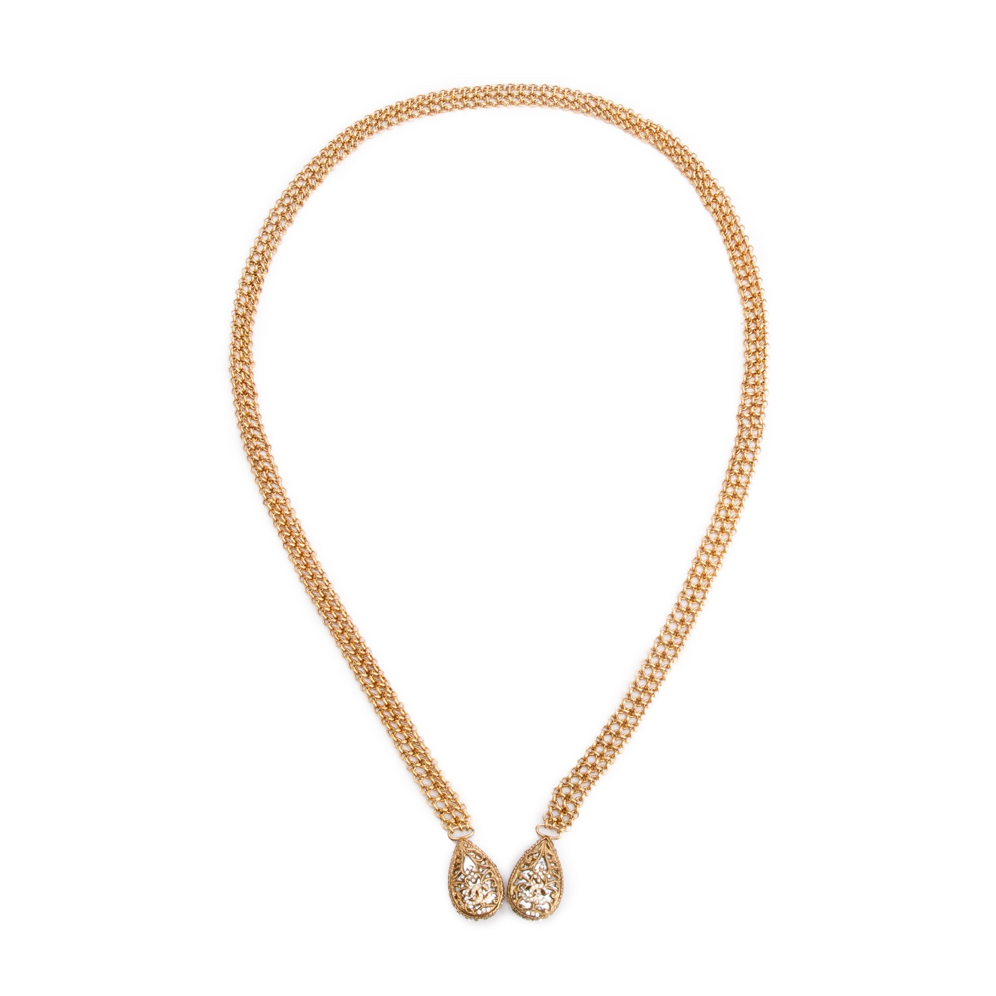 Chanel Vintage Gold-Plated Strass CC Lariat Necklace w/ Box