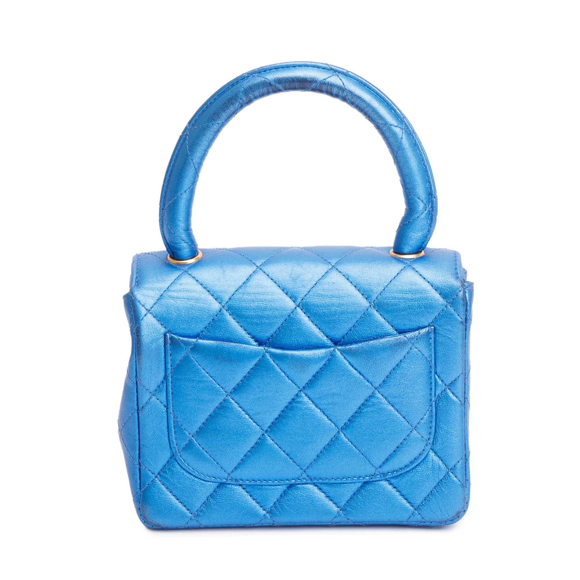 Chanel Vintage Metallic Blue Shiny Aged Calfskin Leather Mini Kelly Flap Bag w/ Authenticity Card