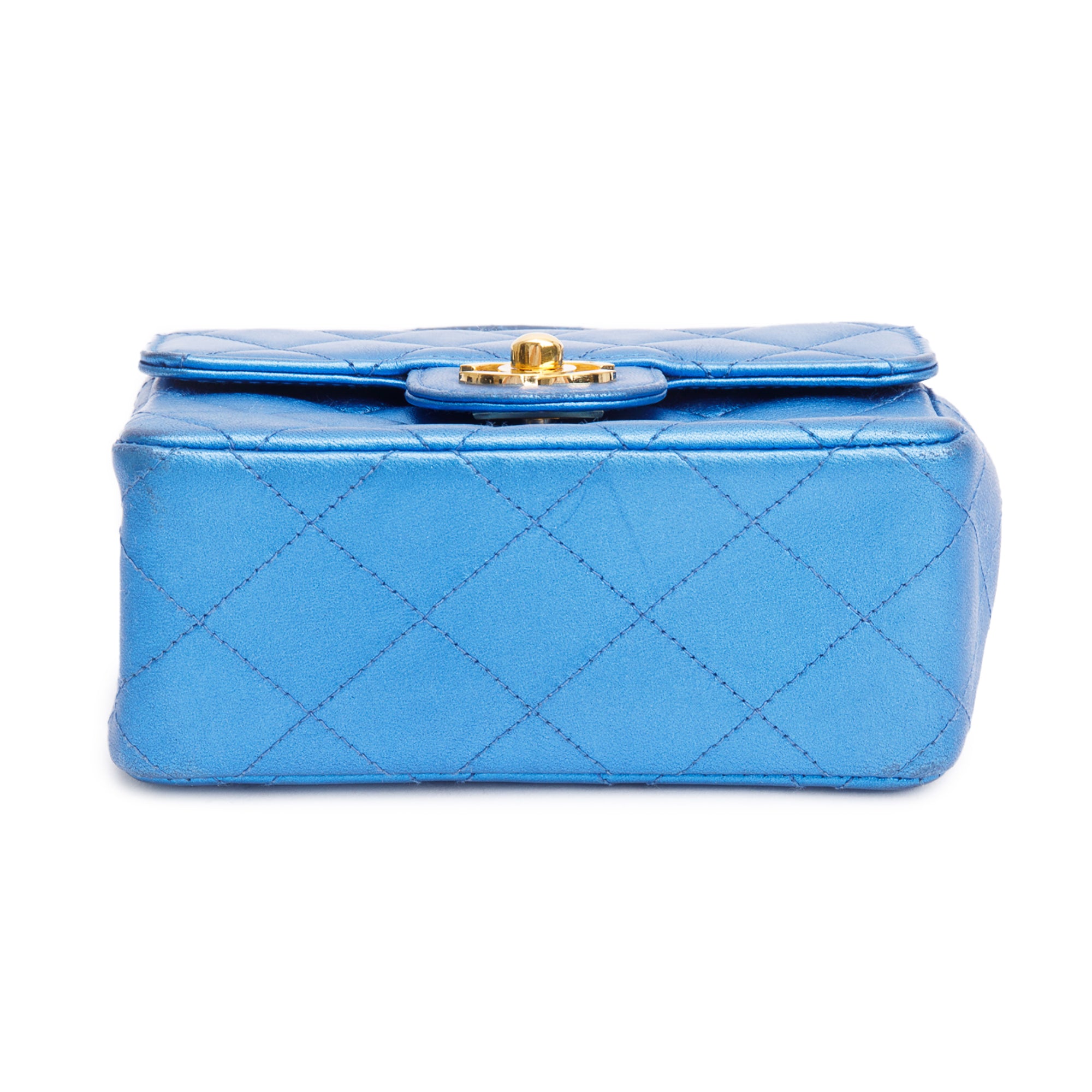 Chanel Vintage Metallic Blue Shiny Aged Calfskin Leather Mini Kelly Flap Bag w/ Authenticity Card