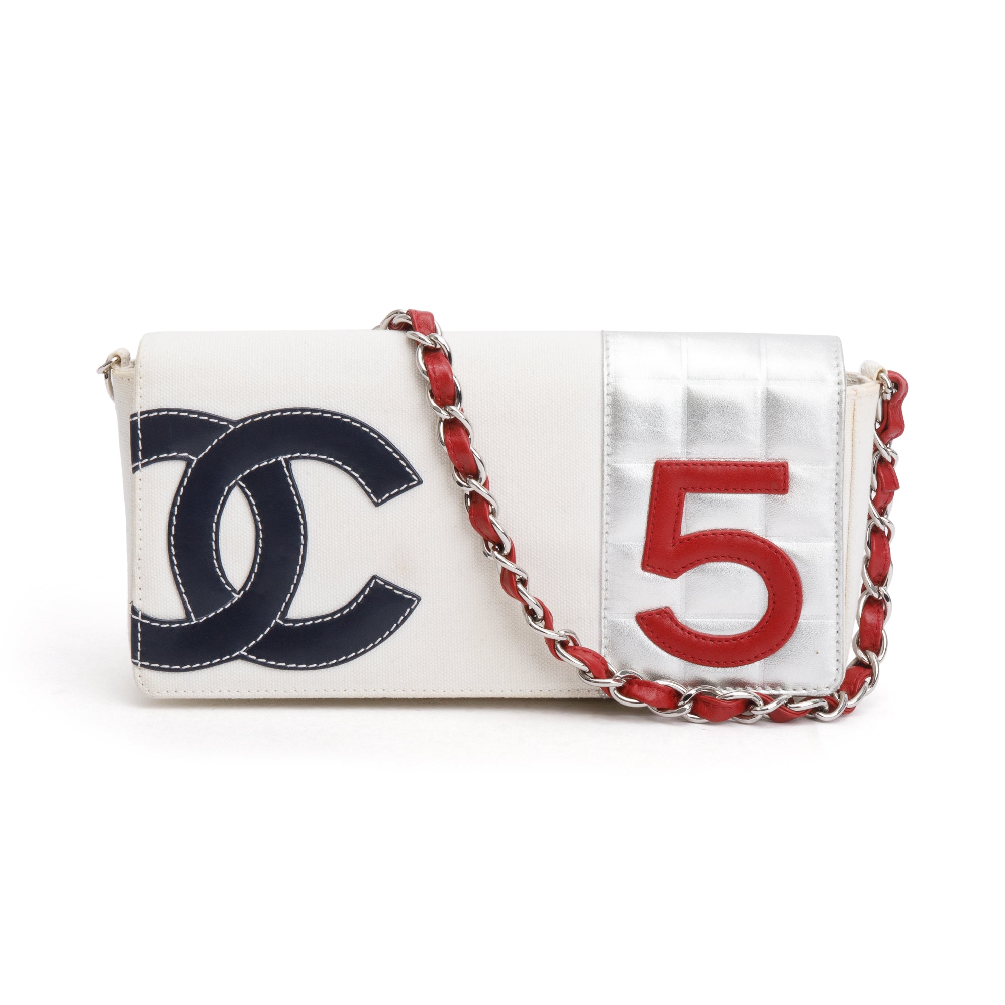 Chanel Vintage Neutral Canvas No. 5 CC Chain Shoulder Bag