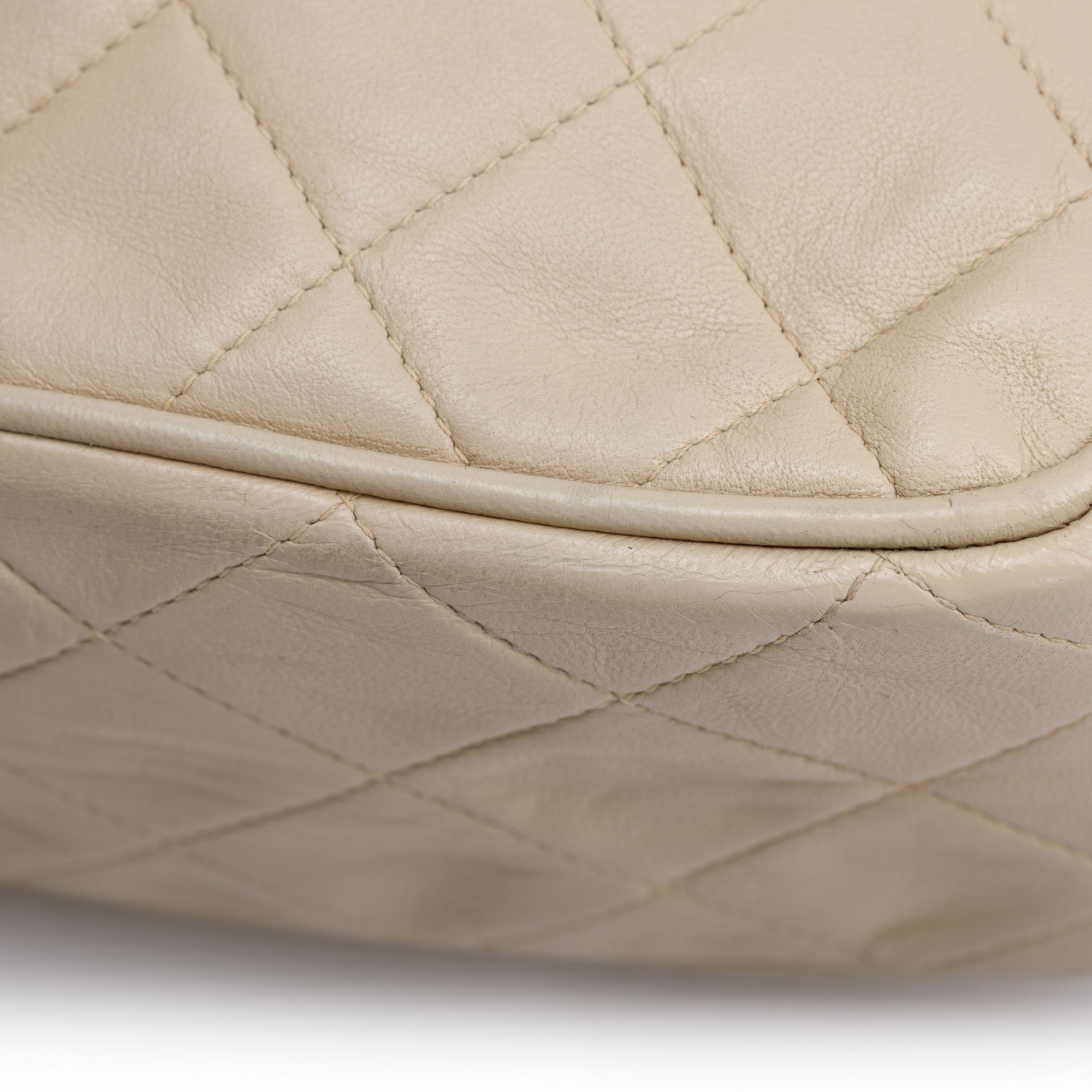 Chanel Vintage Neutral Quilted Lambskin Leather CC Tassel Camera Bag