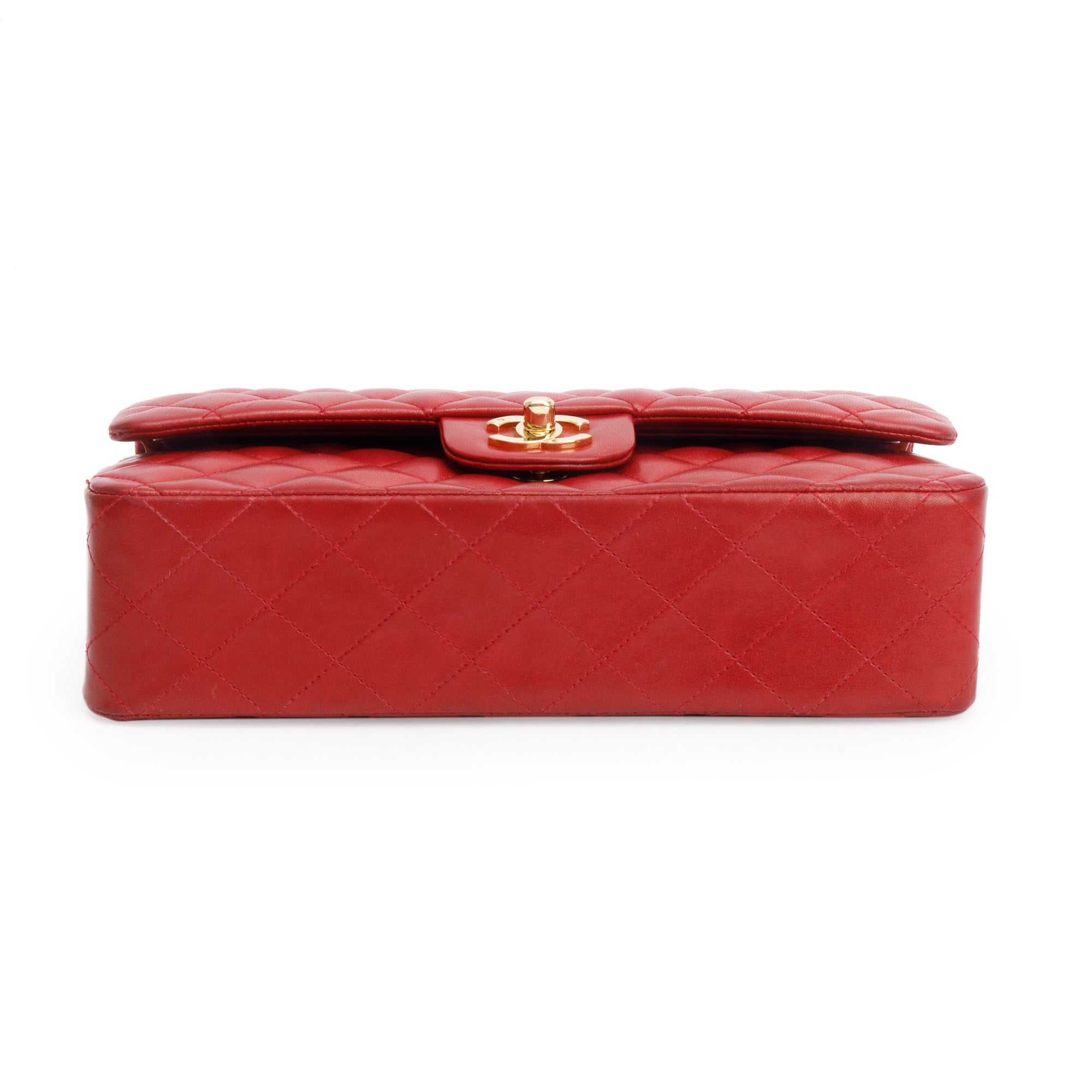 Chanel Vintage Red Quilted Lambskin Leather Classic Medium Double Flap Bag w/ Box & Authenticity Card