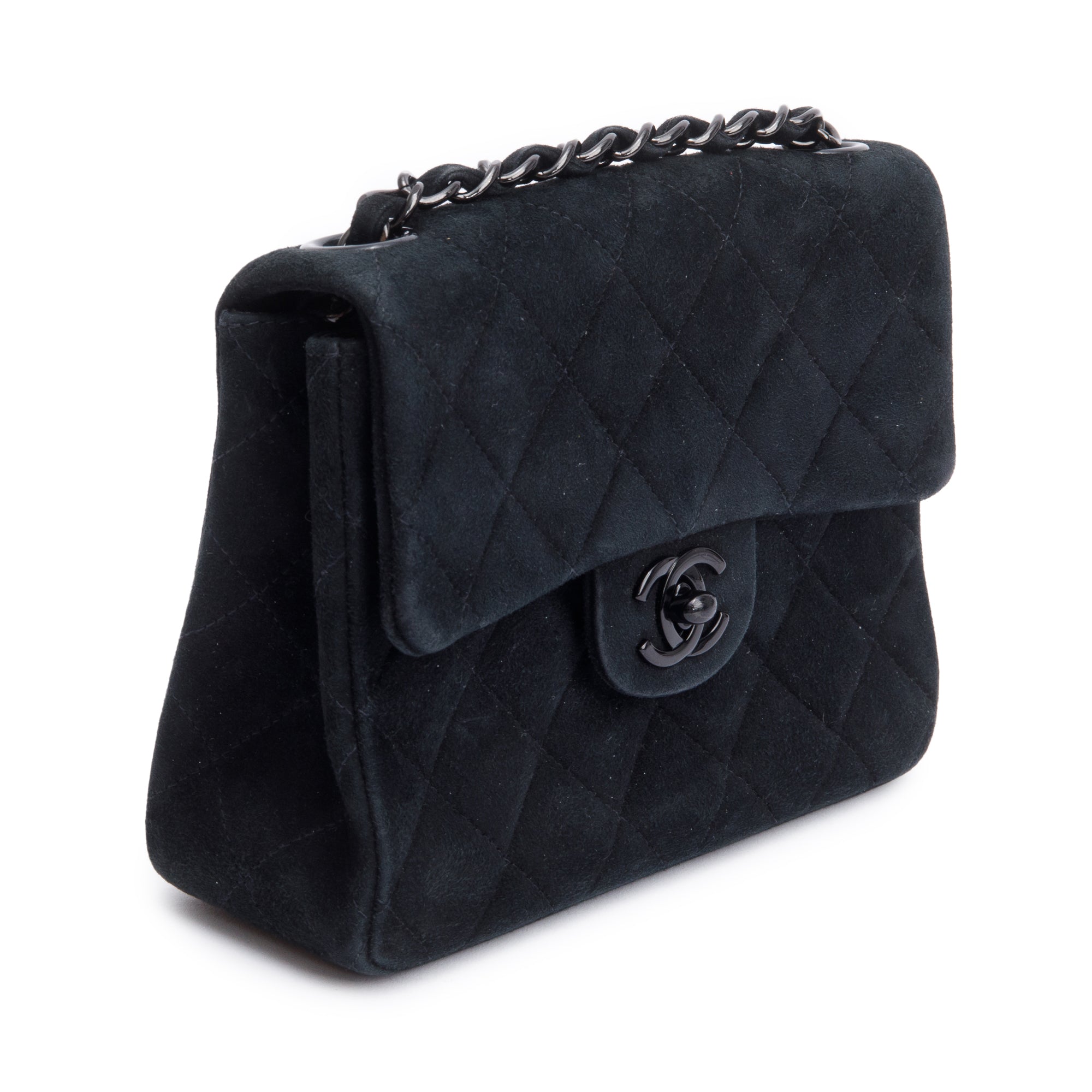 Chanel Vintage So Black Quilted Suede Classic Square Mini Flap Bag