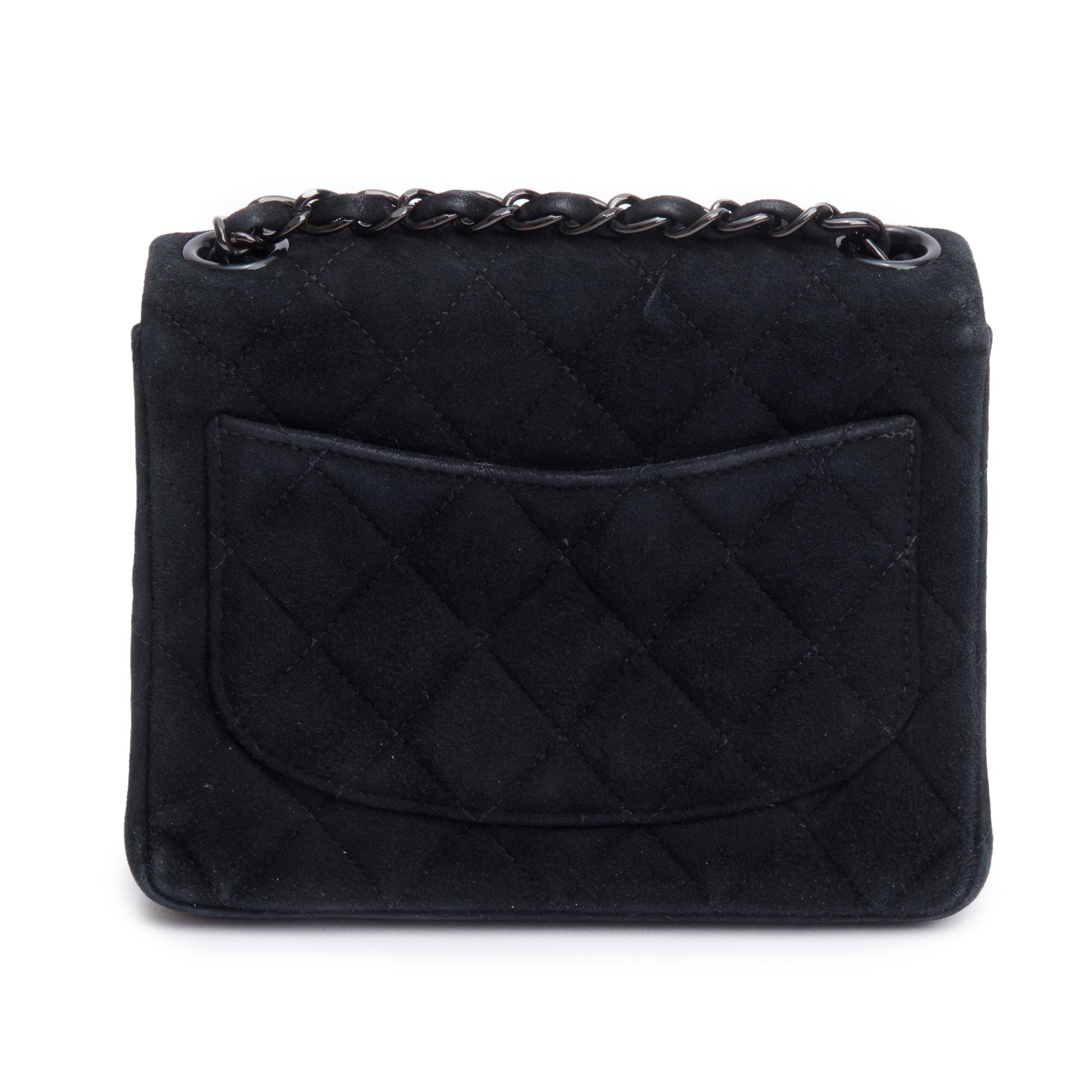 Chanel Vintage So Black Quilted Suede Classic Square Mini Flap Bag
