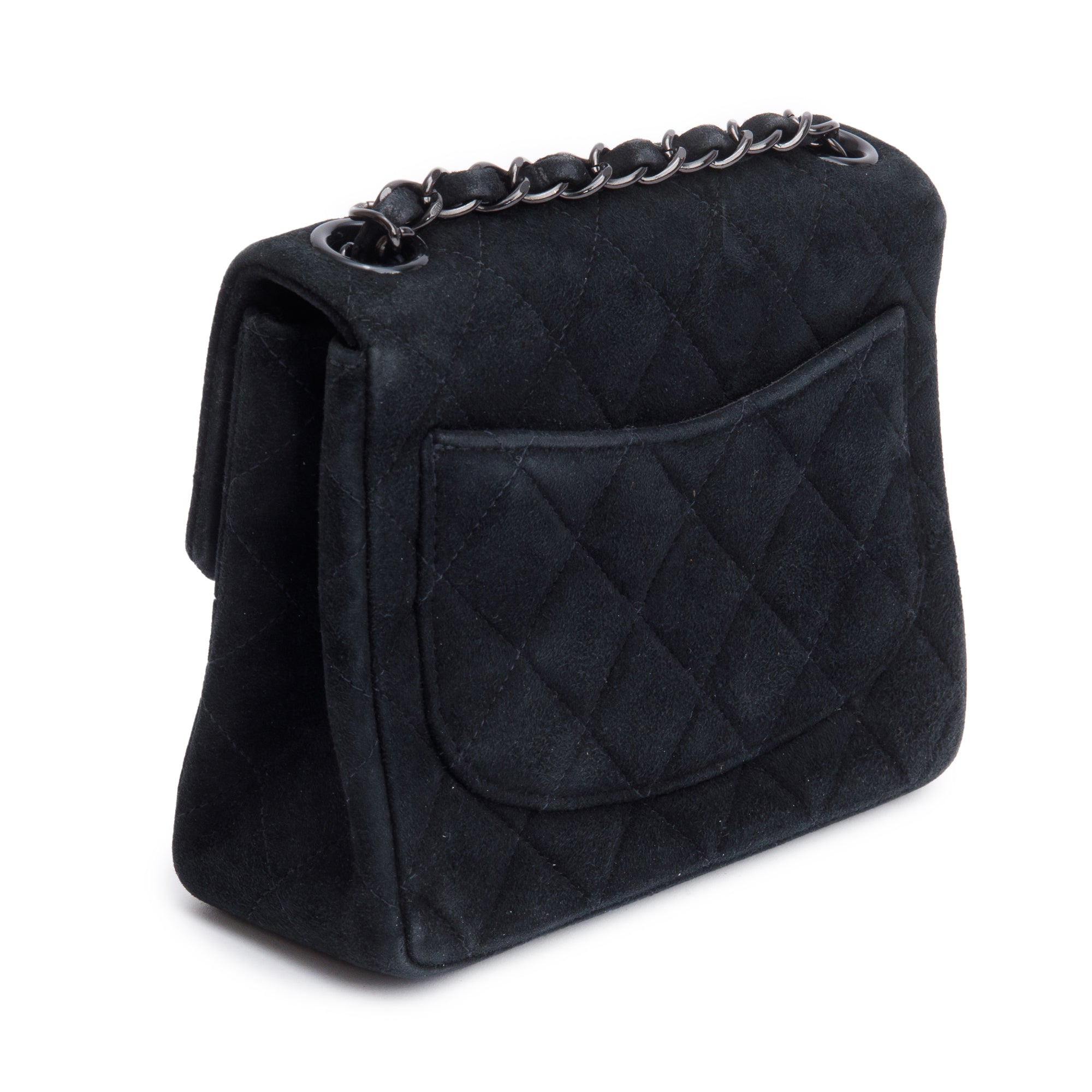 Chanel Vintage So Black Quilted Suede Classic Square Mini Flap Bag