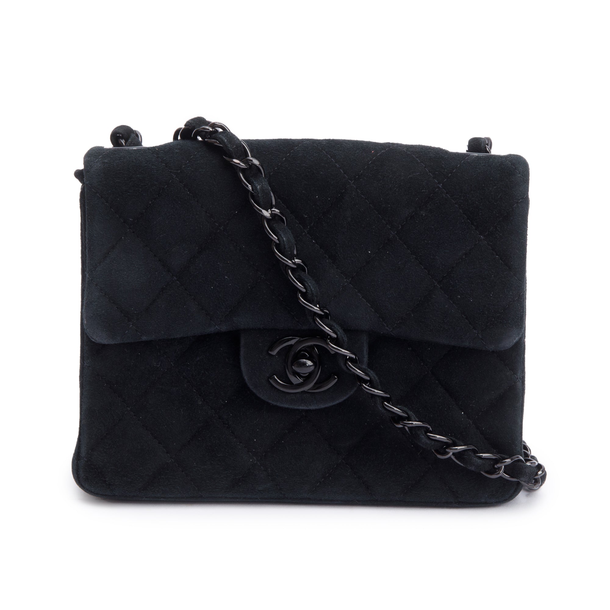 Chanel Vintage So Black Quilted Suede Classic Square Mini Flap Bag