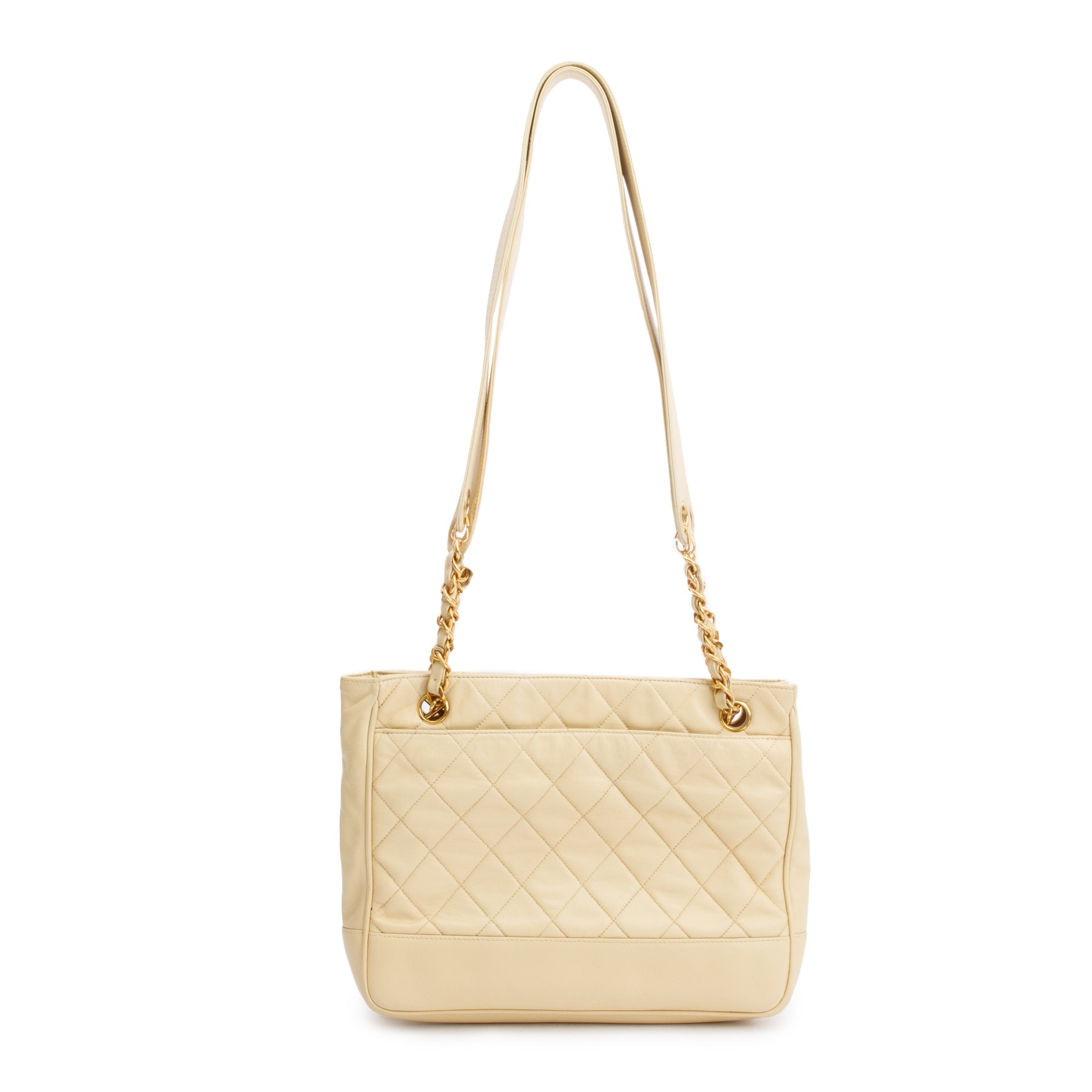 Chanel Vintage Yellow Calfskin Leather Chain Tote w/ Authenticity Card