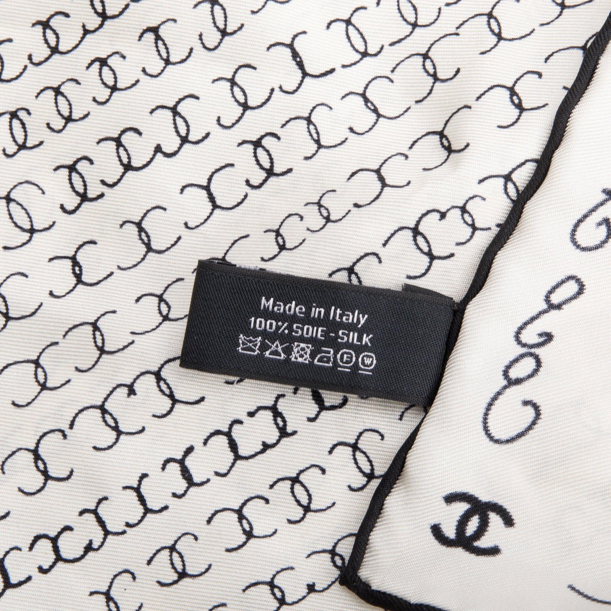 Chanel White Black CC Logo Print Silk Square Scarf – Oliver