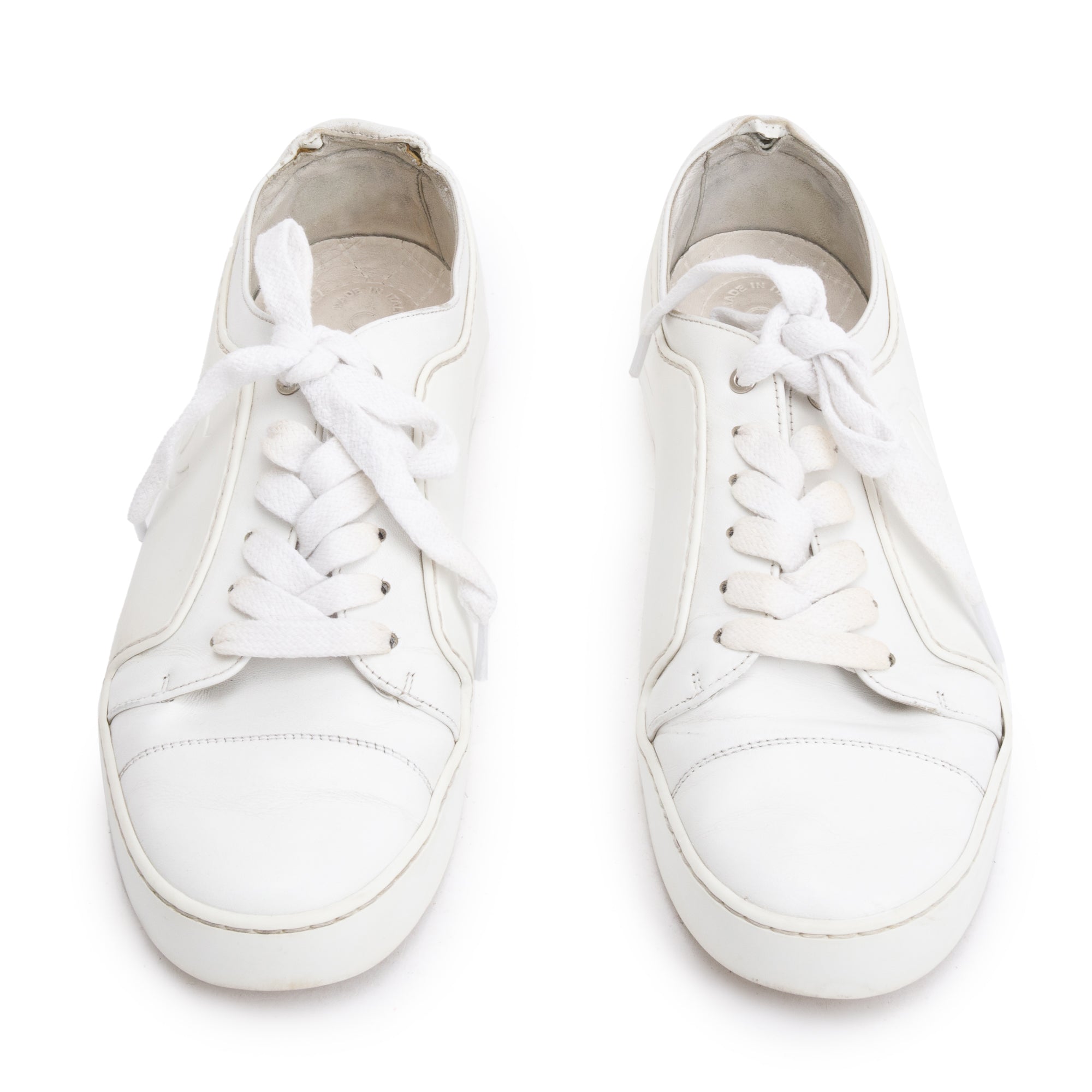 Chanel White Calfskin Gum CC Logo Sneakers, Size 40