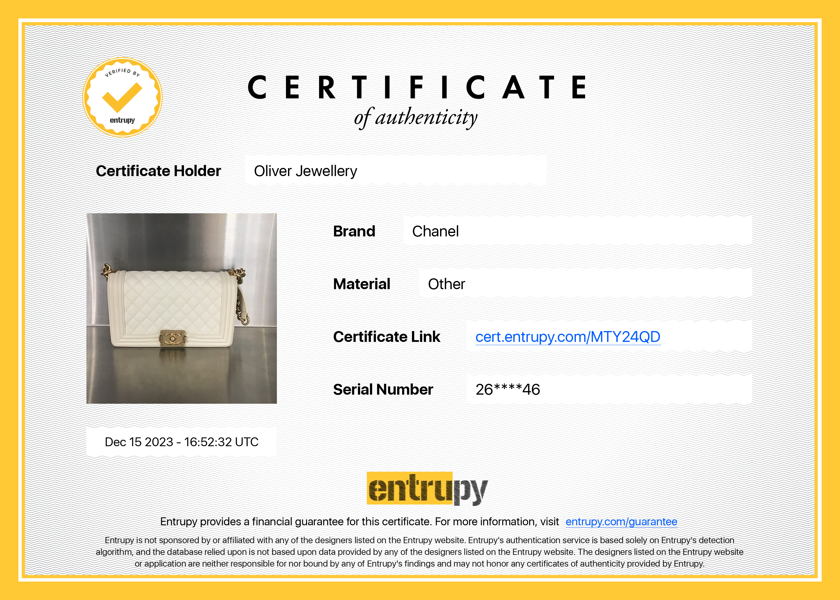 Chanel White Calfskin Leather Medium Boy Bag w/ Authenticity Card