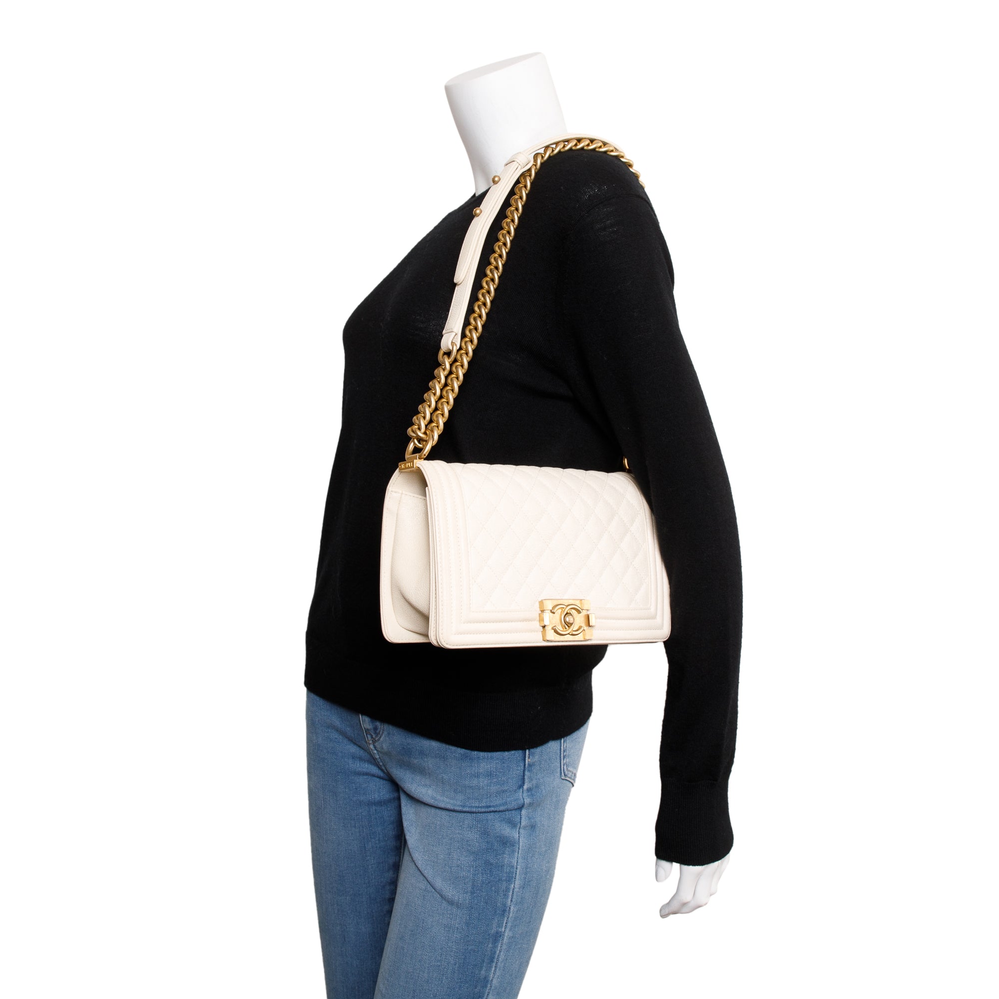 Chanel White Calfskin Leather Medium Boy Bag w/ Authenticity Card