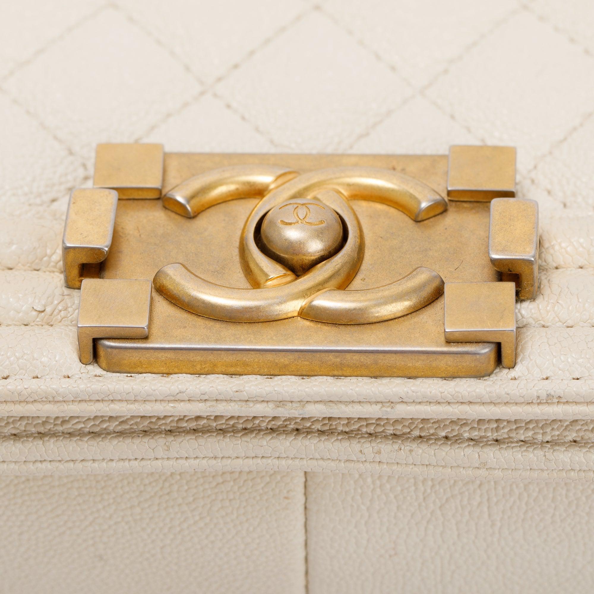 Chanel White Calfskin Leather Medium Boy Bag w/ Authenticity Card