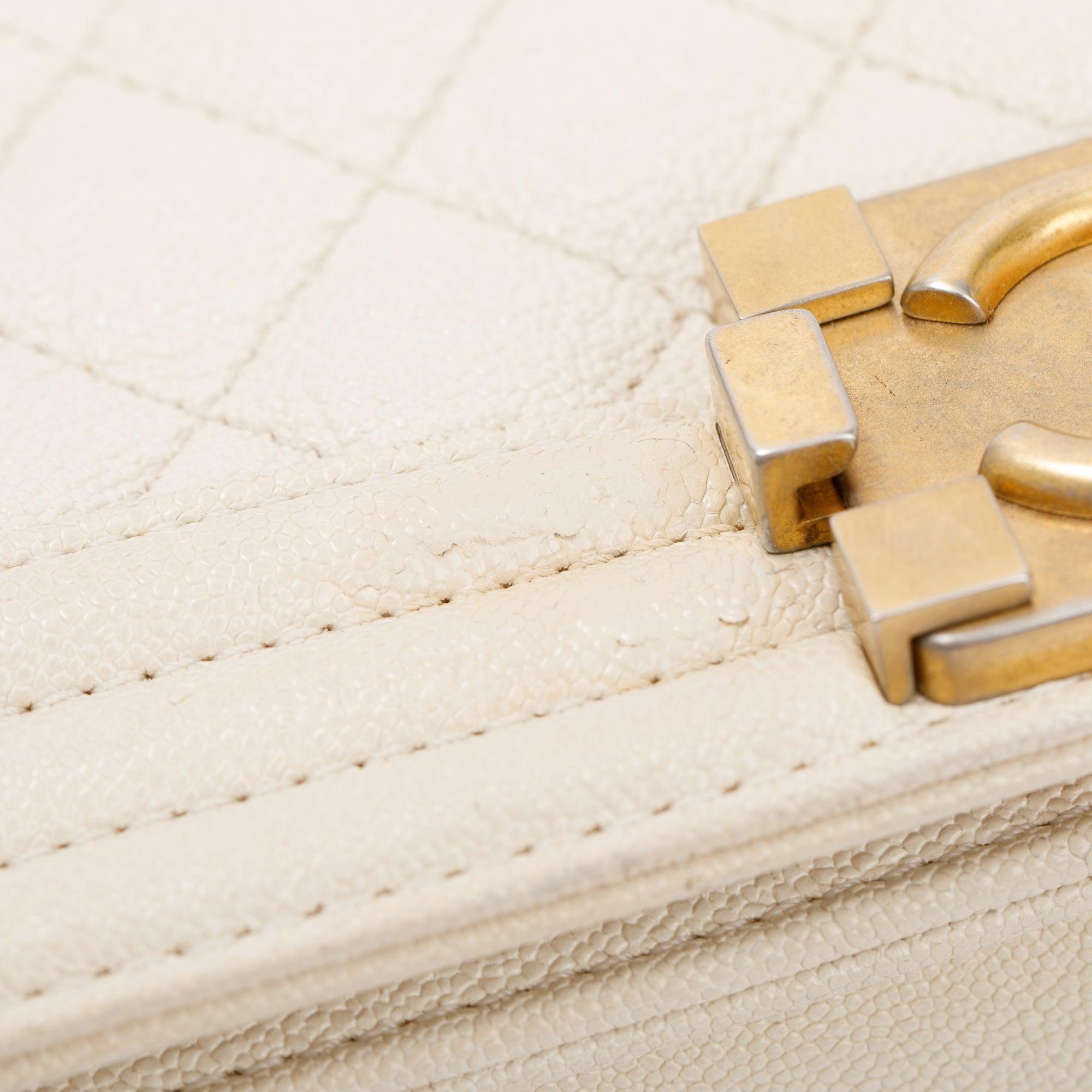 Chanel White Calfskin Leather Medium Boy Bag w/ Authenticity Card