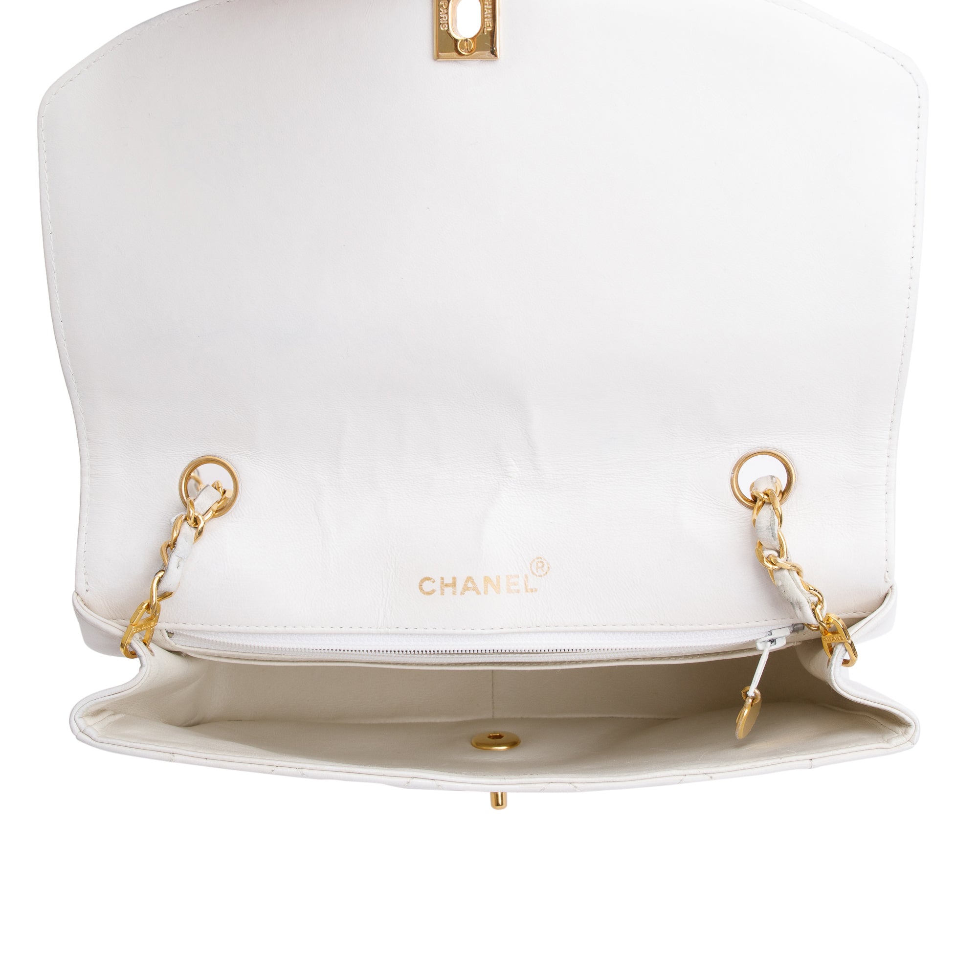 Chanel White Calfskin Leather Medium Diana Flap Bag w/ Authenticity Card