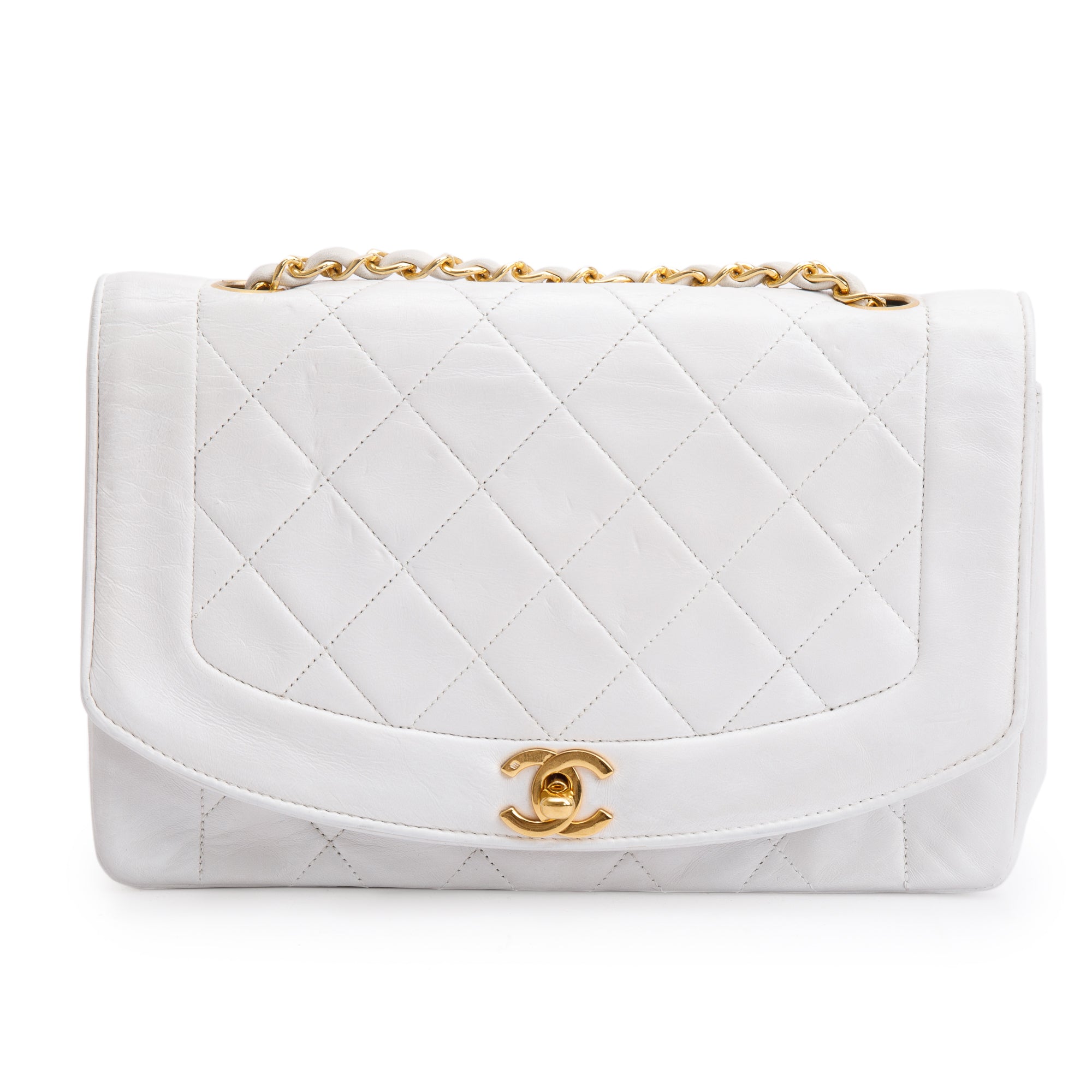 Chanel White Calfskin Leather Medium Diana Flap Bag w/ Authenticity Card