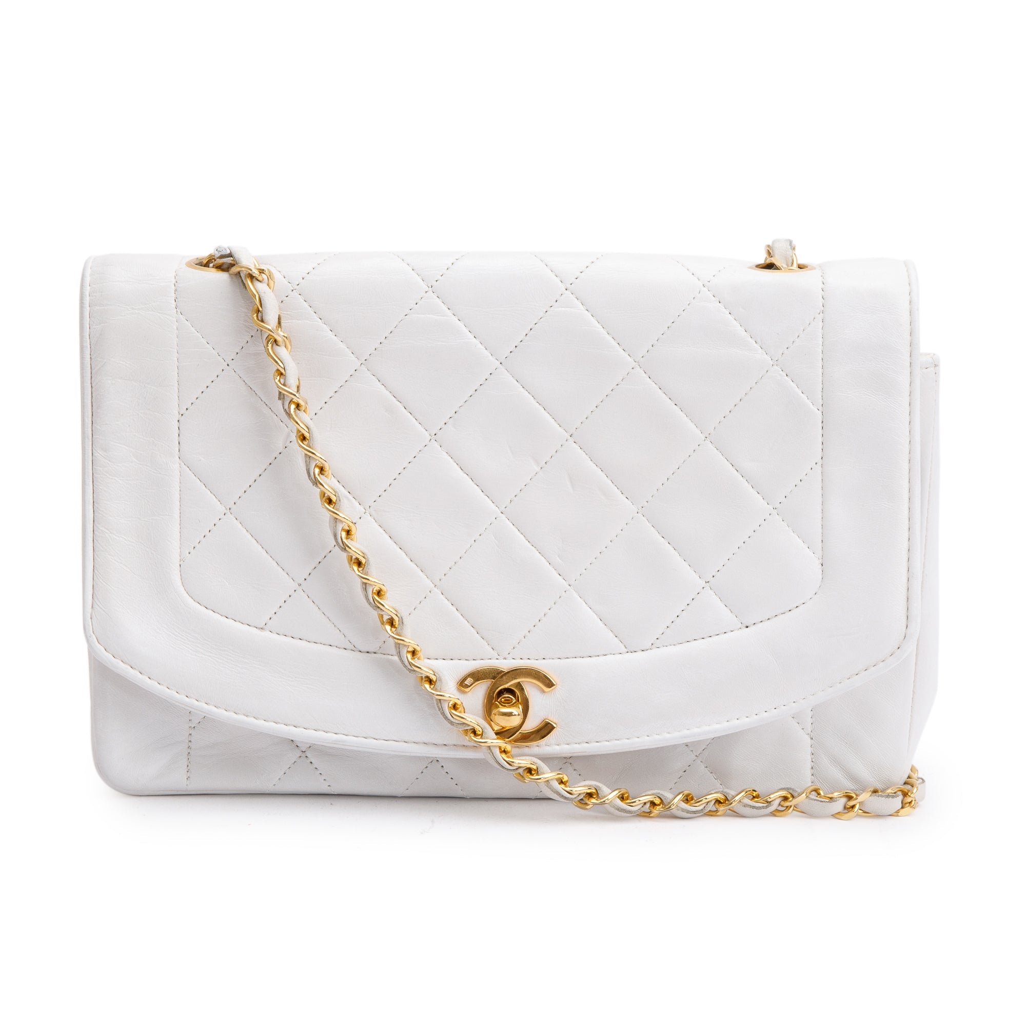 Chanel White Calfskin Leather Medium Diana Flap Bag w/ Authenticity Card