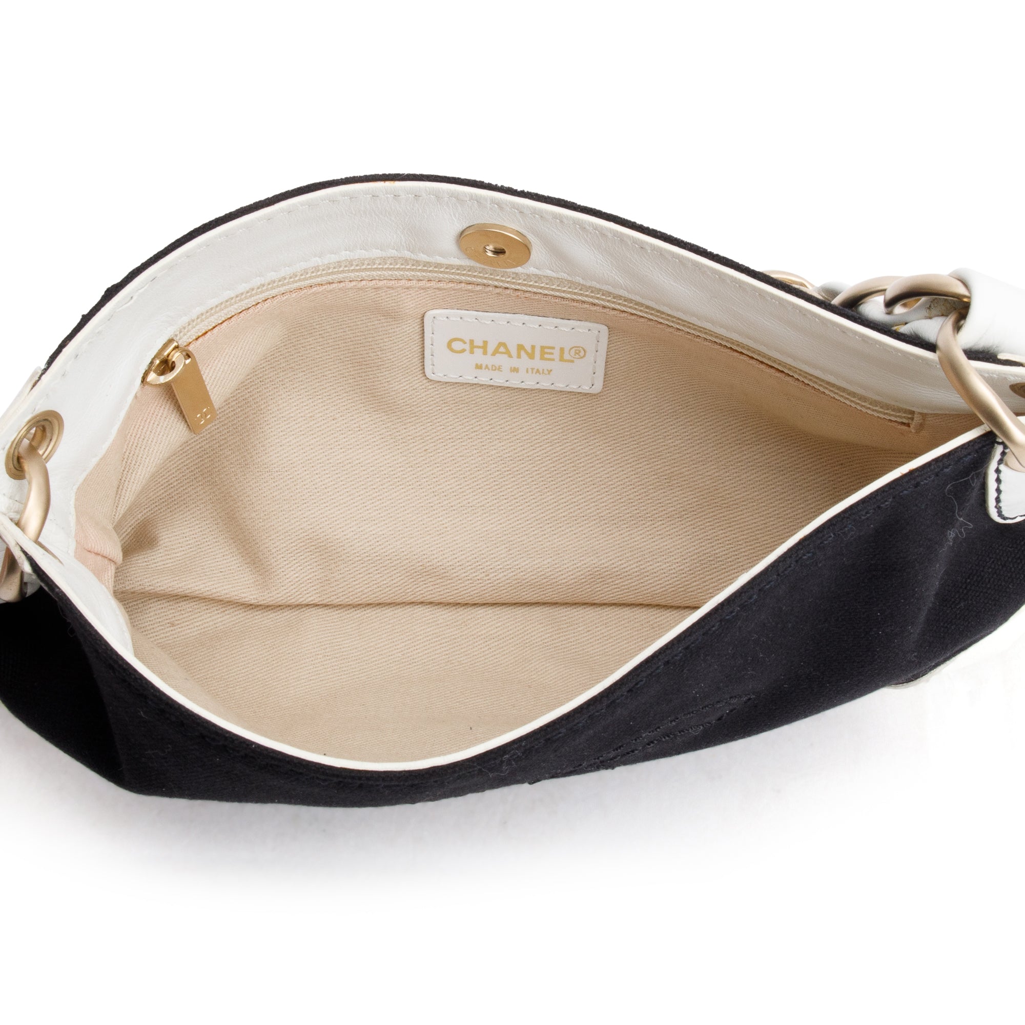 Chanel White Calfskin Leather Trim Black Canvas Olsen CC Pochette