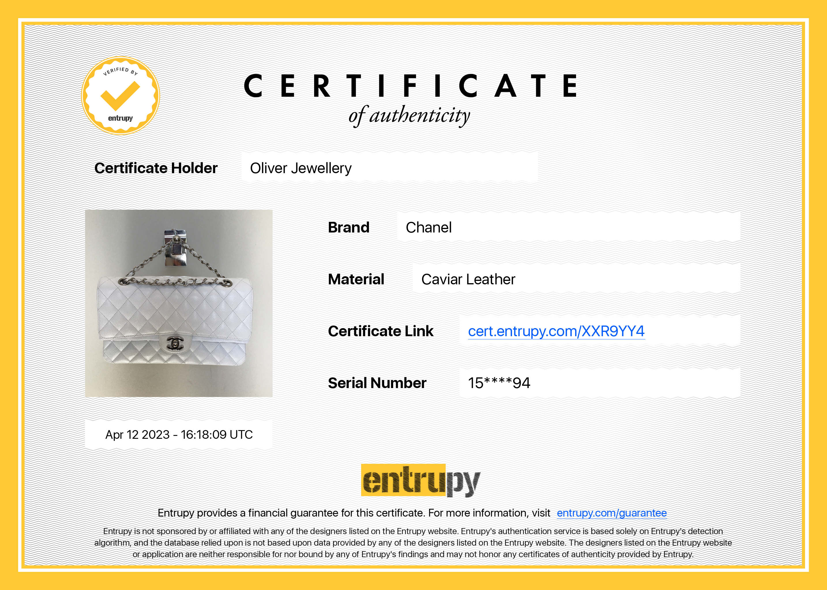 Chanel White Caviar Classic Medium Double Flap Bag w/ Box & Authenticity Card