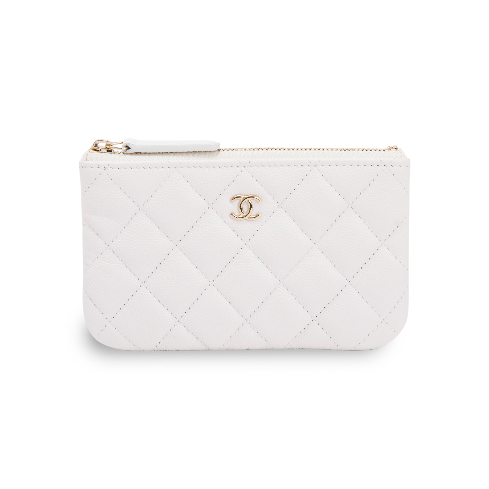 Chanel White Caviar Classic Mini O-Case Pouch w/ Box & Authenticity Card