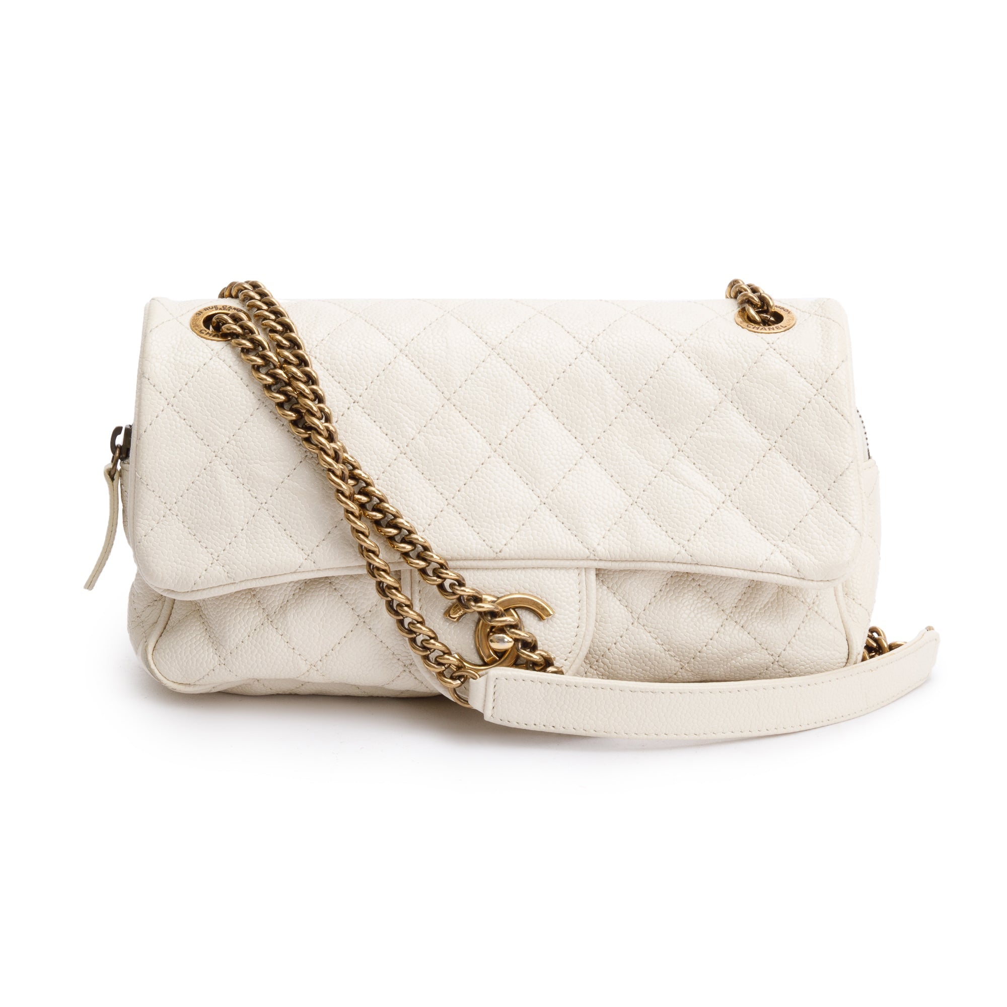 Chanel White Caviar Leather Medium Easy Flap Bag
