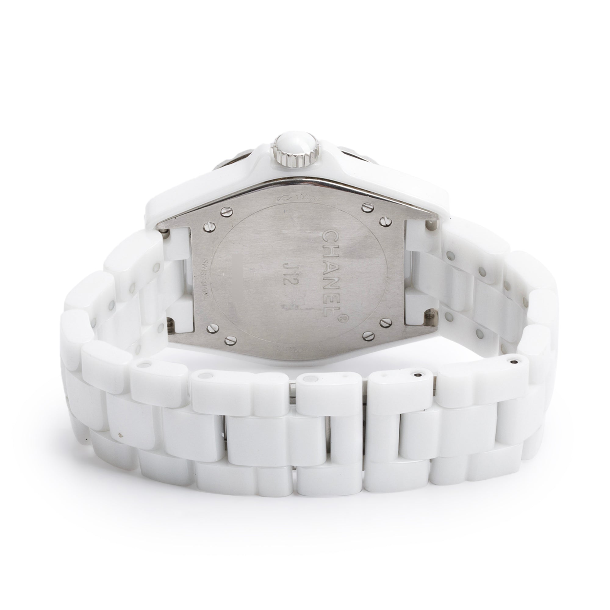 Chanel White Ceramic J12 36.5 MM Automatic Watch Silver Guilloche Diamond Dial w/ Box & Papers