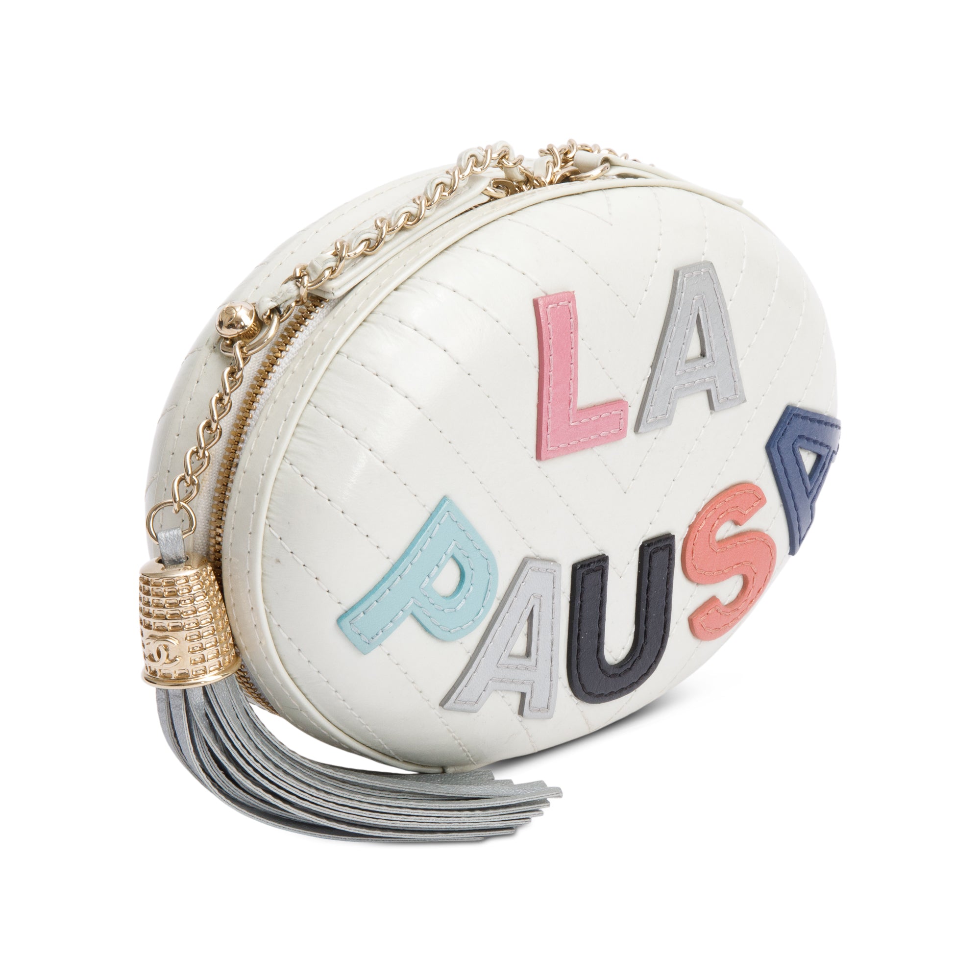 Chanel White Multicolor Calfskin Leather La Pausa Tassel Clutch Crossbody Bag