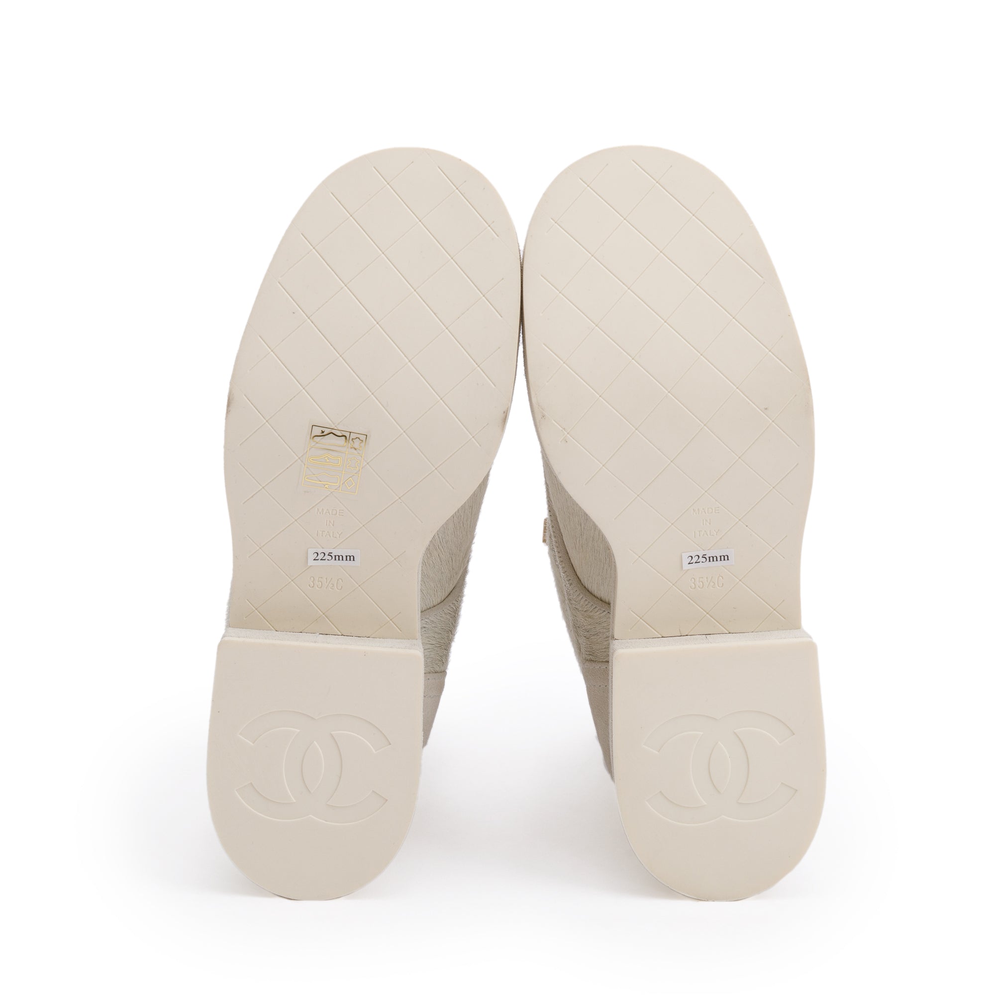 Chanel White Pony Hair Suede Interlocking CC Logo Combat Boots, Size 35.5