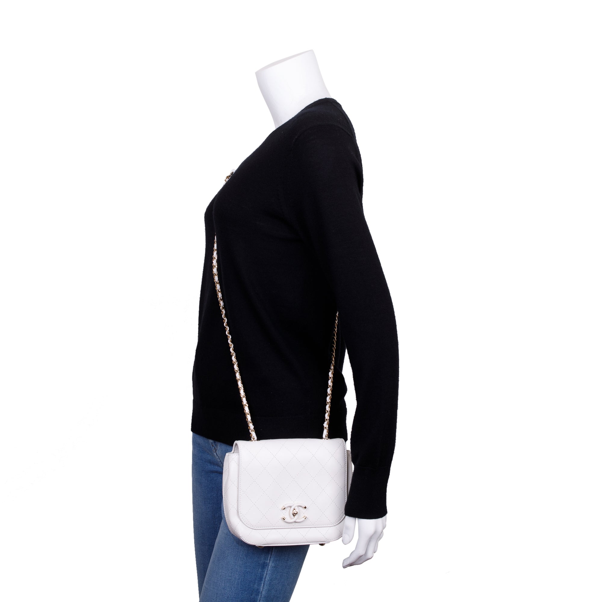 Chanel White Quilted Calfskin Leather CC Flap Crossbody Bag