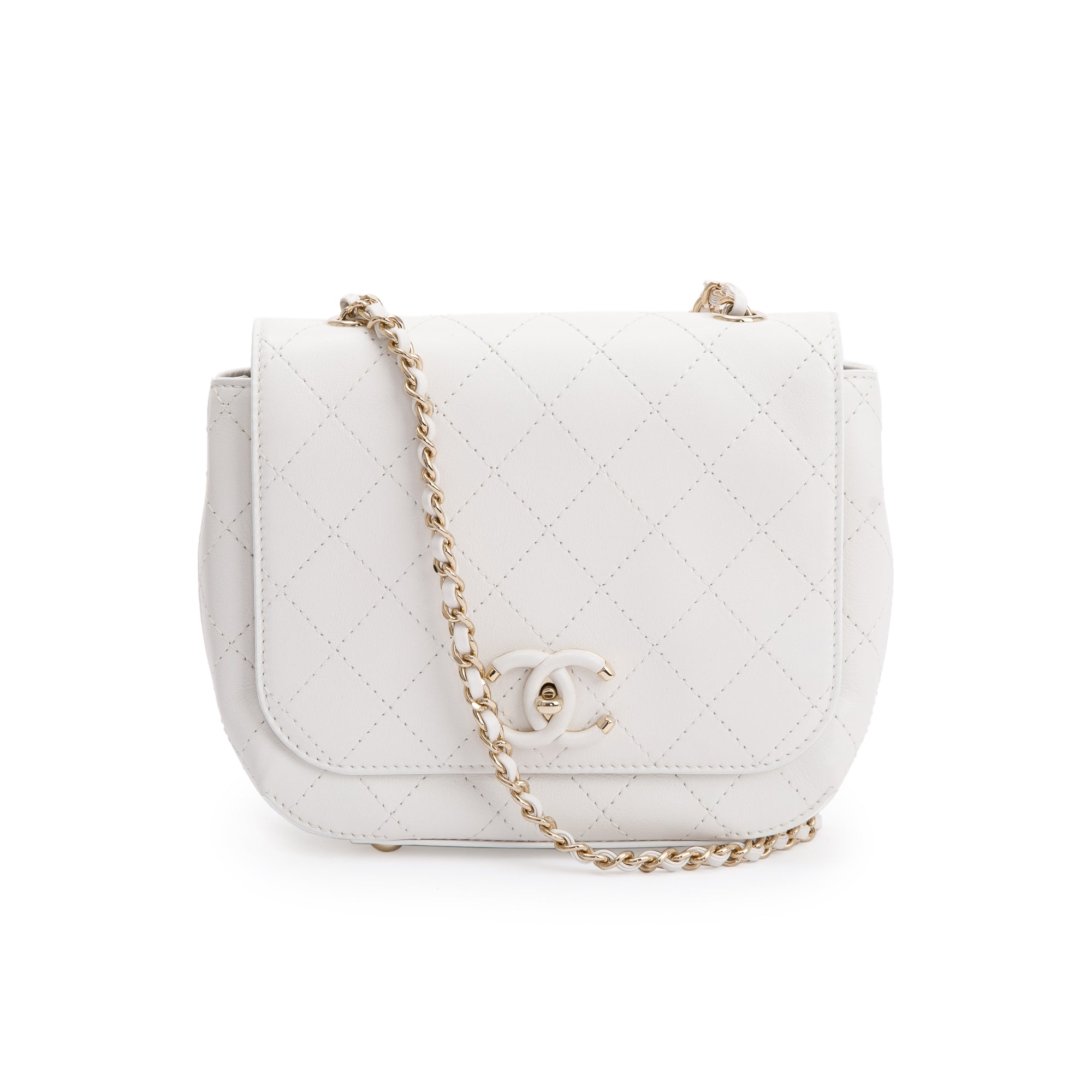 Chanel White Quilted Calfskin Leather CC Flap Crossbody Bag