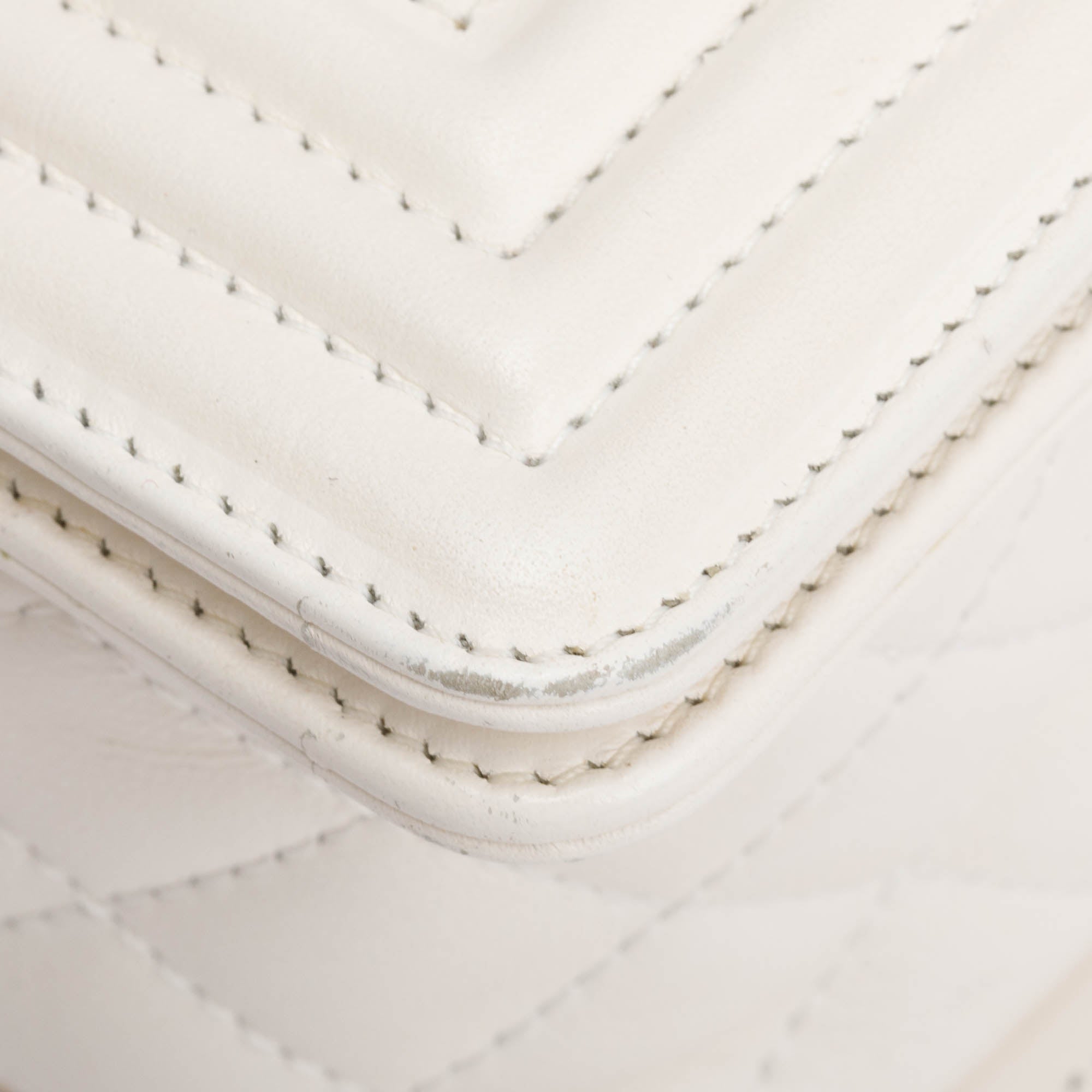 Chanel White Quilted Calfskin Leather Medium Boy Bag