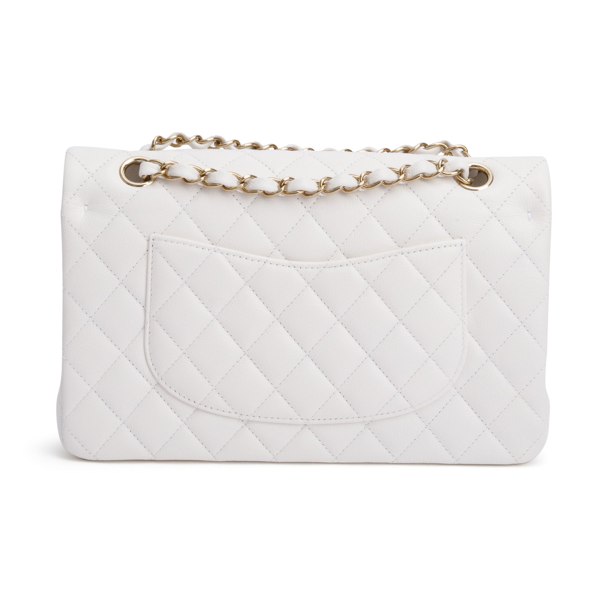 Chanel White Quilted Caviar Leather Classic Medium Double Flap Bag w/ Box