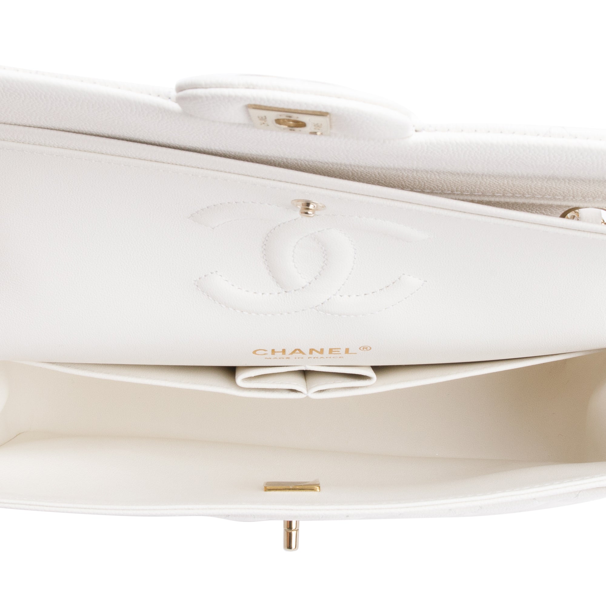 Chanel White Quilted Caviar Leather Classic Medium Double Flap Bag w/ Box