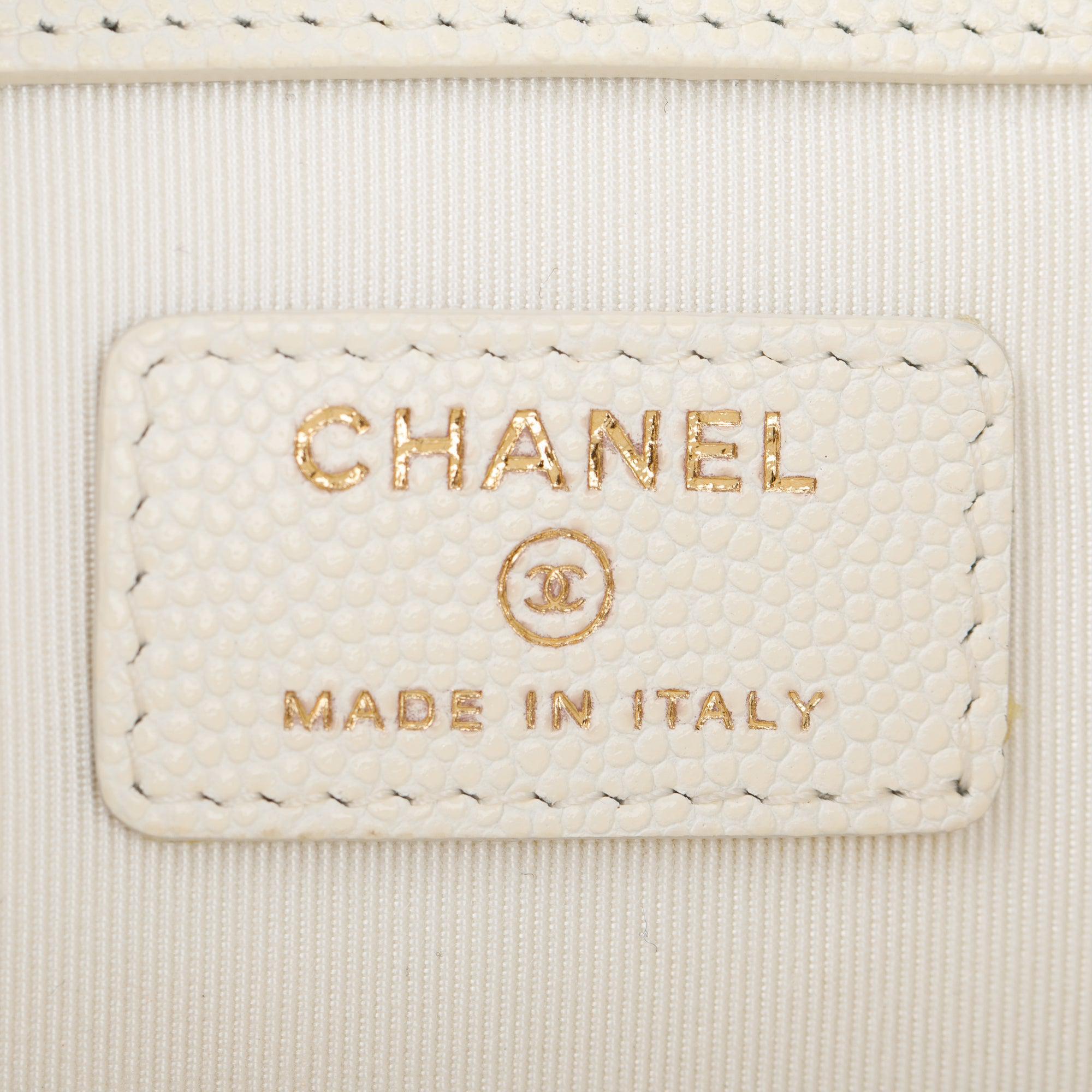 Chanel White Quilted Caviar Leather Medium O-Case Clutch w/ Authenticity Card