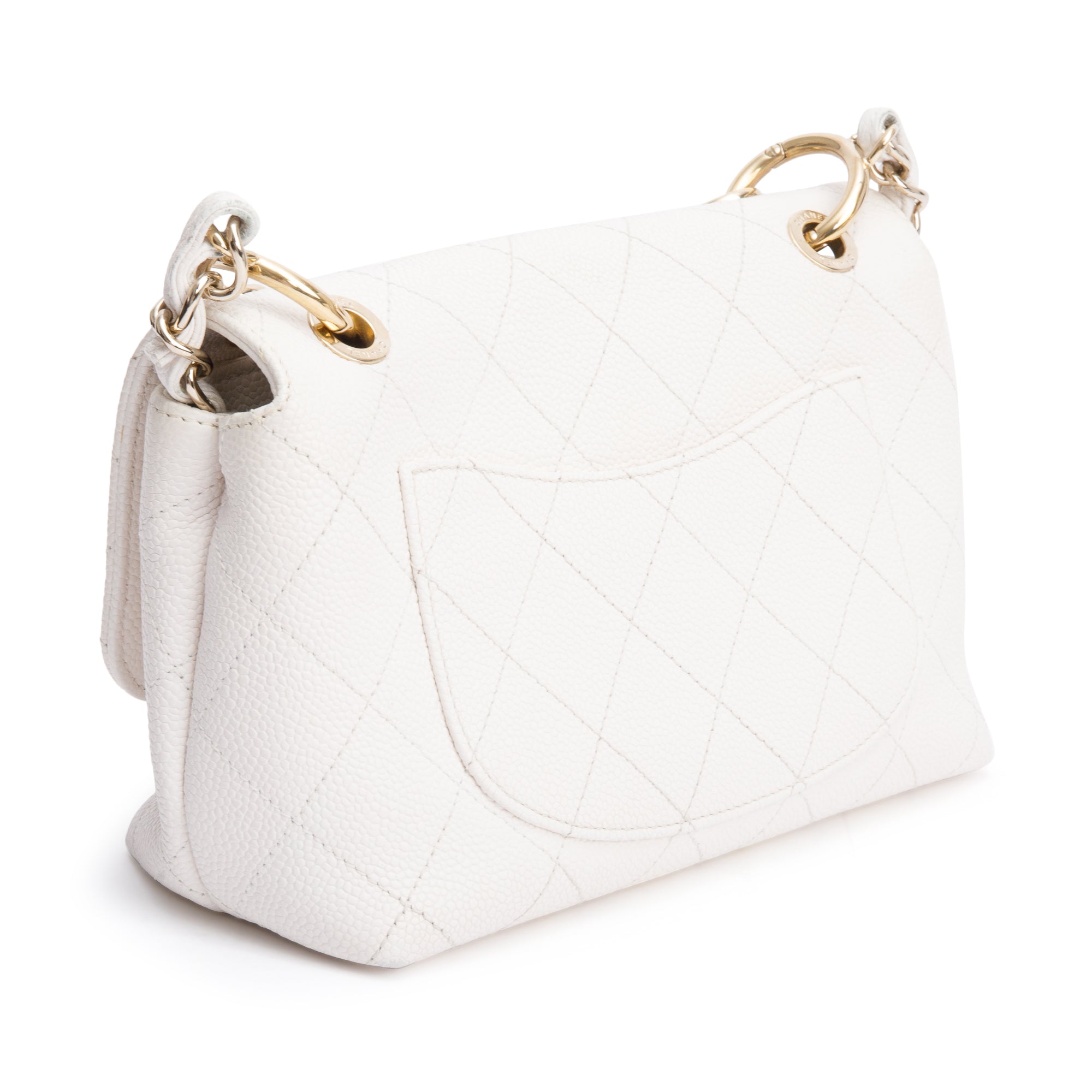 Chanel White Quilted Caviar Leather Small City Walk Flap Bag w/ Authenticity Card