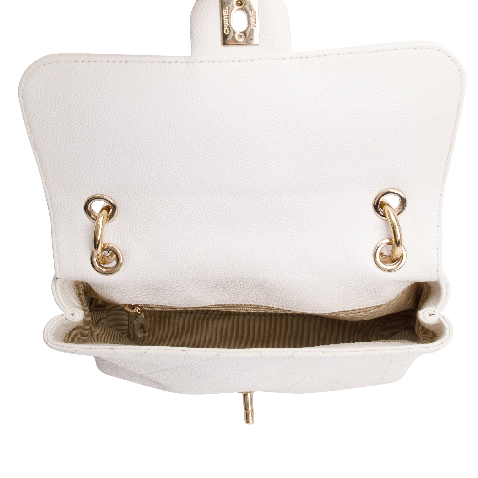 Chanel White Quilted Caviar Leather Small City Walk Flap Bag w/ Authenticity Card