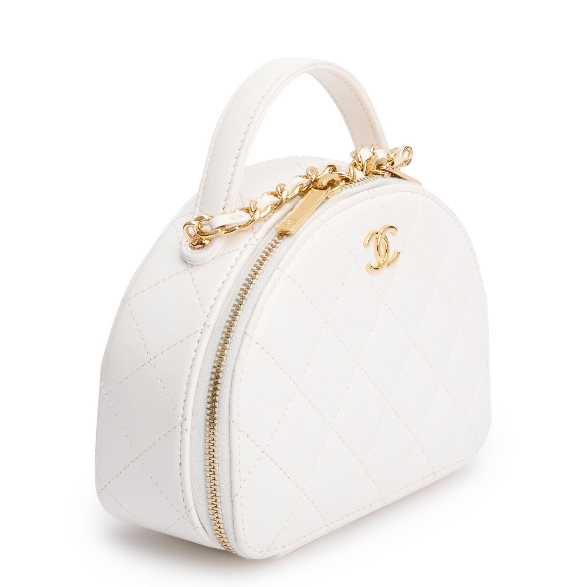 Chanel White Quilted Lambskin Leather Small Chic Riviera Top Handle Vanity Case