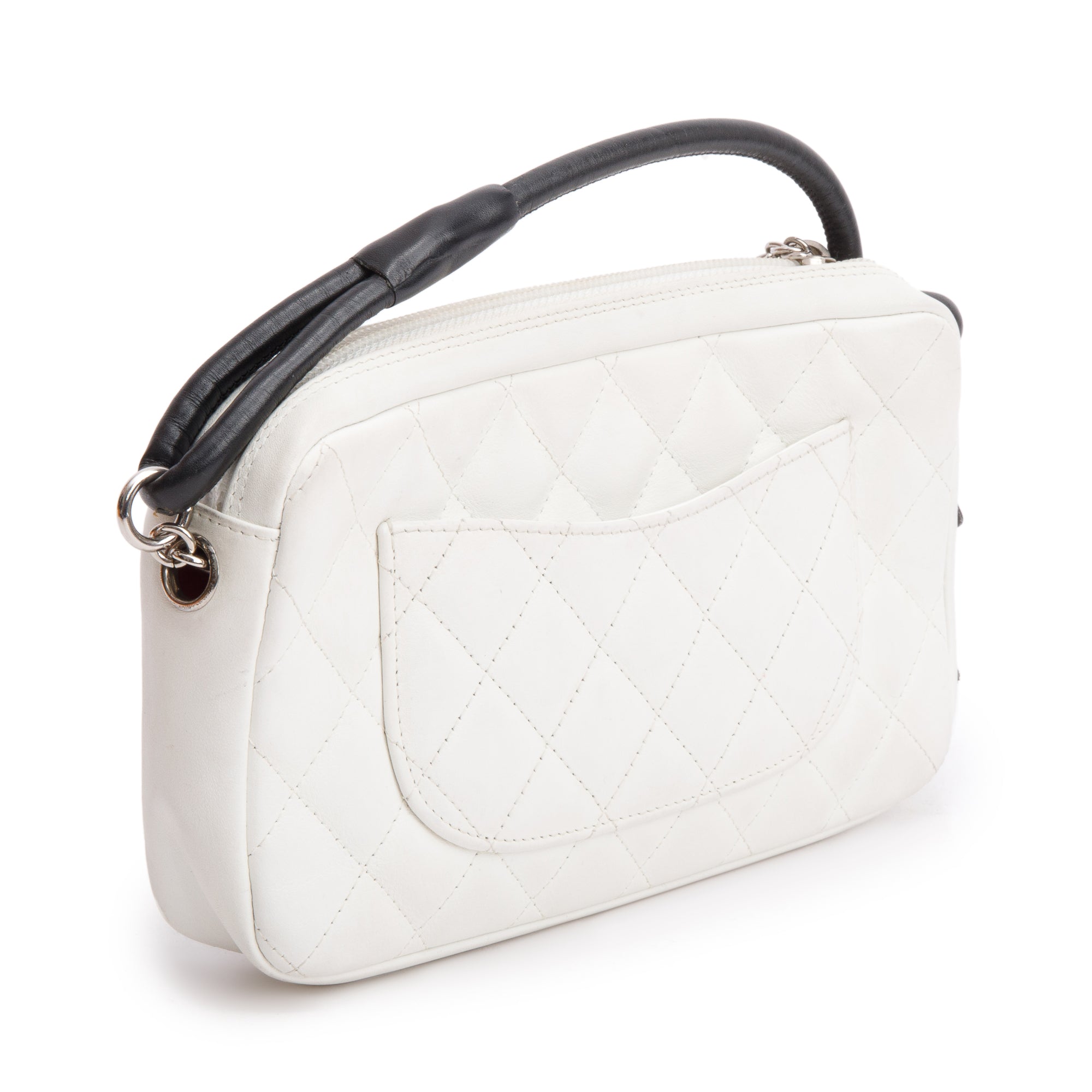 Chanel White/Black Calfskin Leather Ligne Cambon Pochette