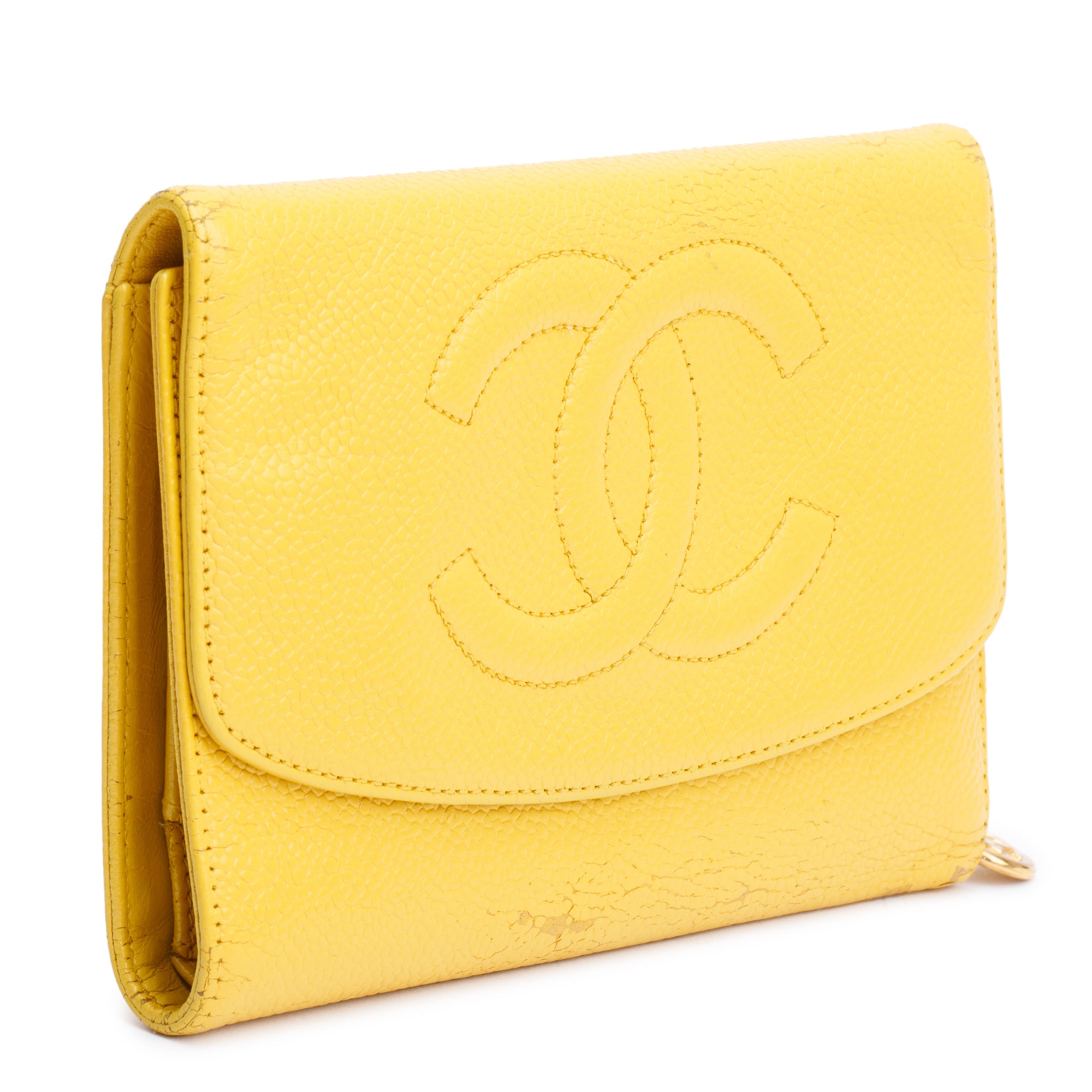 Chanel Yellow Caviar Leather Timeless Trifold Compact Wallet