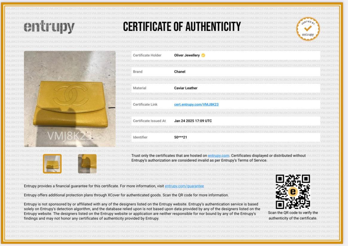 Chanel Yellow Caviar Leather Timeless Trifold Compact Wallet