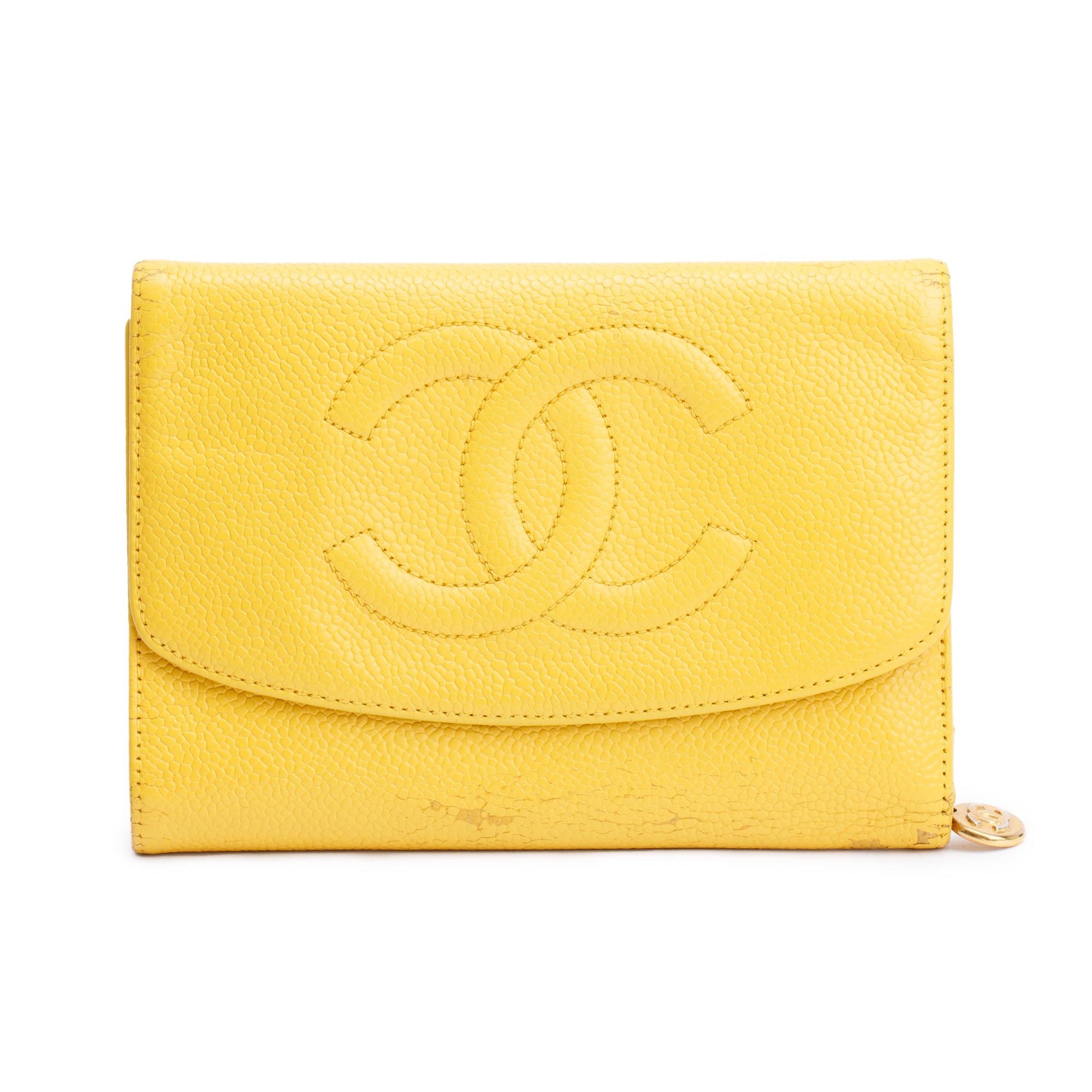 Chanel Yellow Caviar Leather Timeless Trifold Compact Wallet
