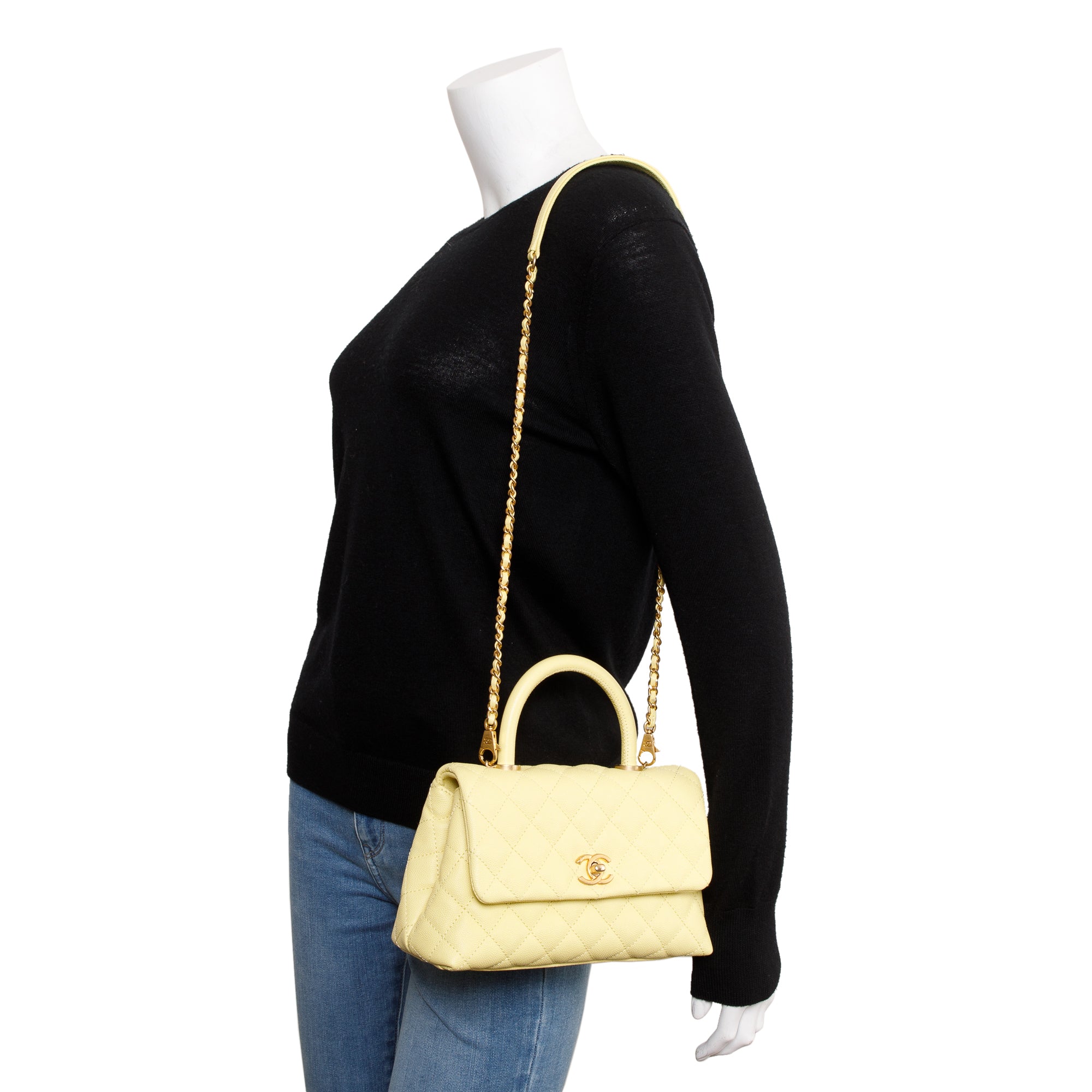 Chanel Yellow Quilted Caviar Leather Small Coco Handle Bag